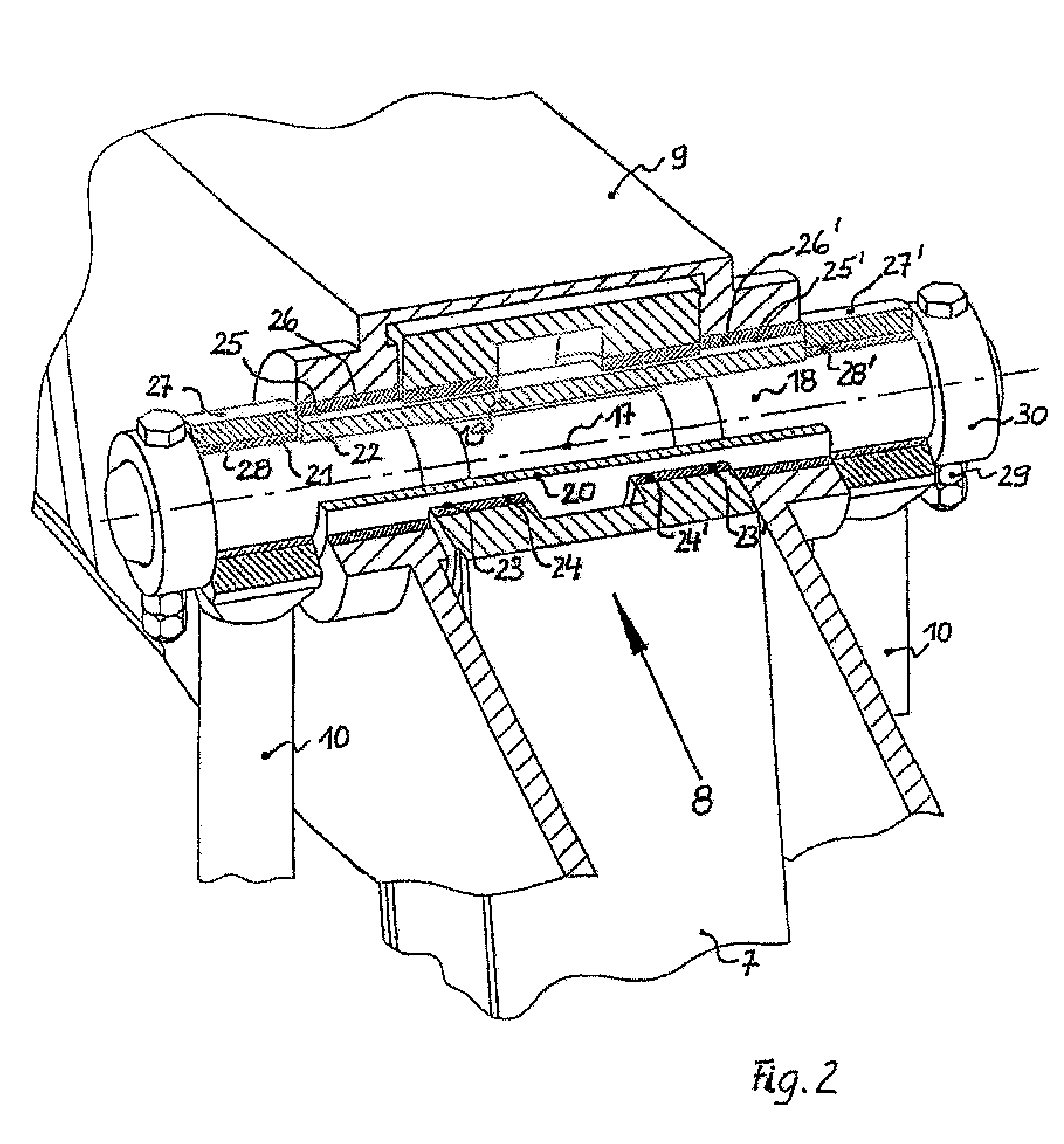 Bearing between components on construction machines