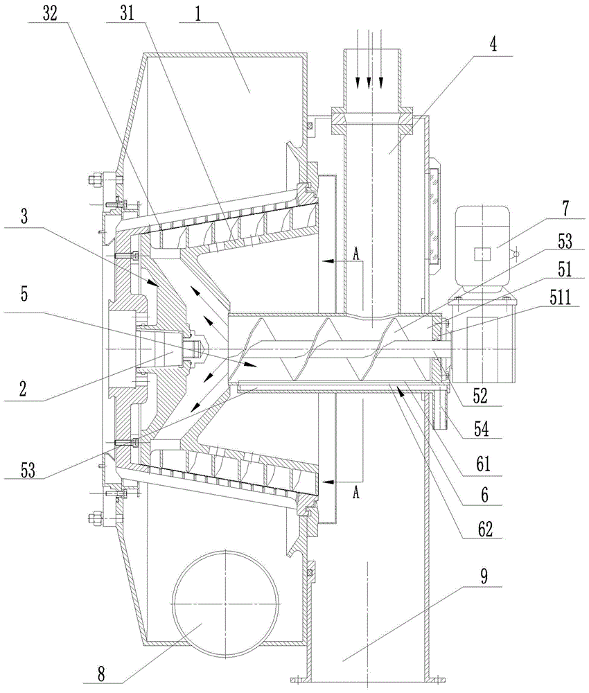 Filtration aiding feeder on horizontal spiral discharge screen centrifuge