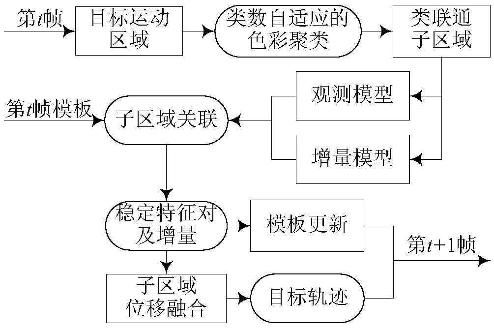 Clustering subdomain association-based stable characteristic mining and target tracking method