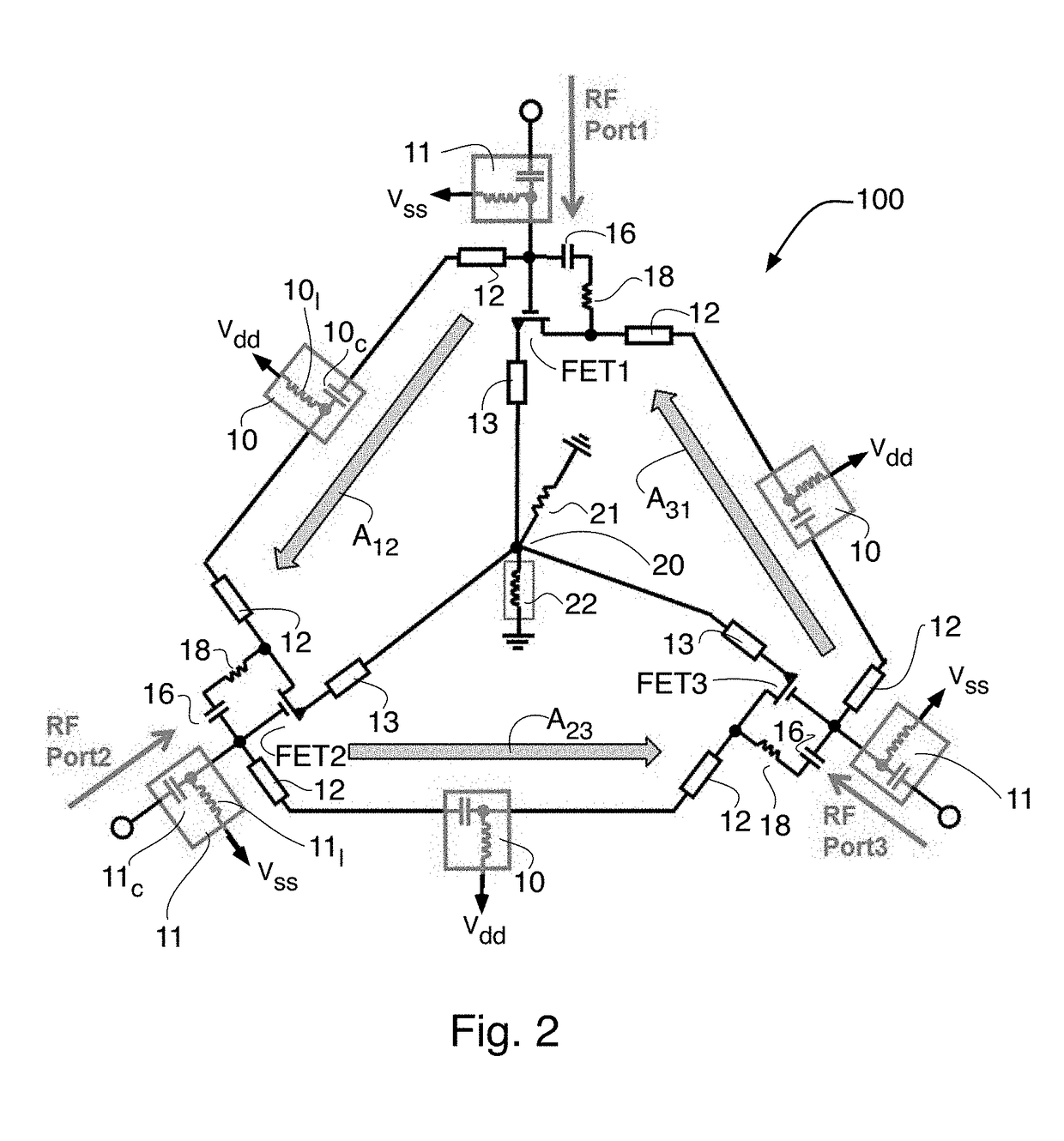 Effective biasing active circulator with RF choke concept