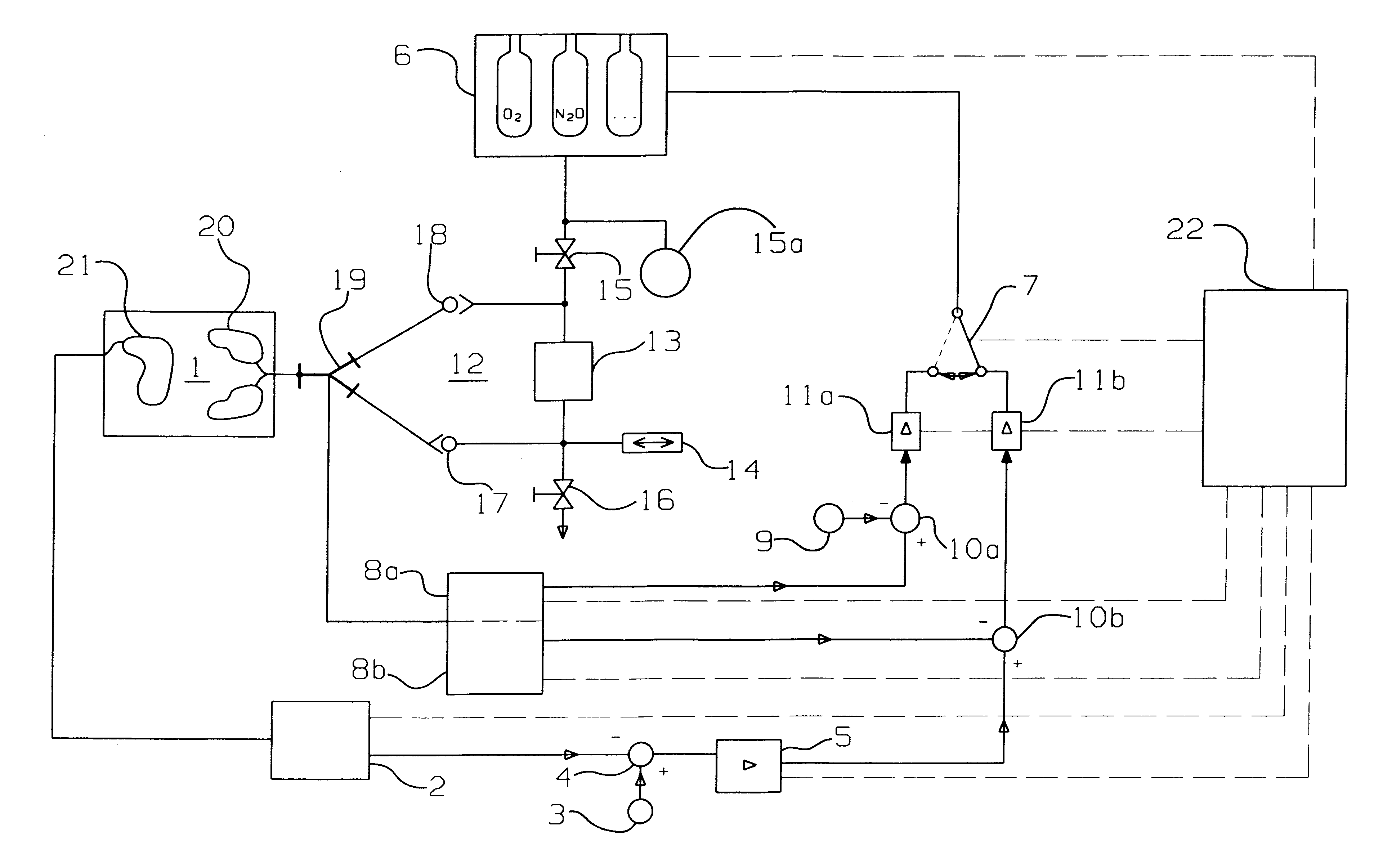 Arrangement and process for controlling a numerical value for patient respiration