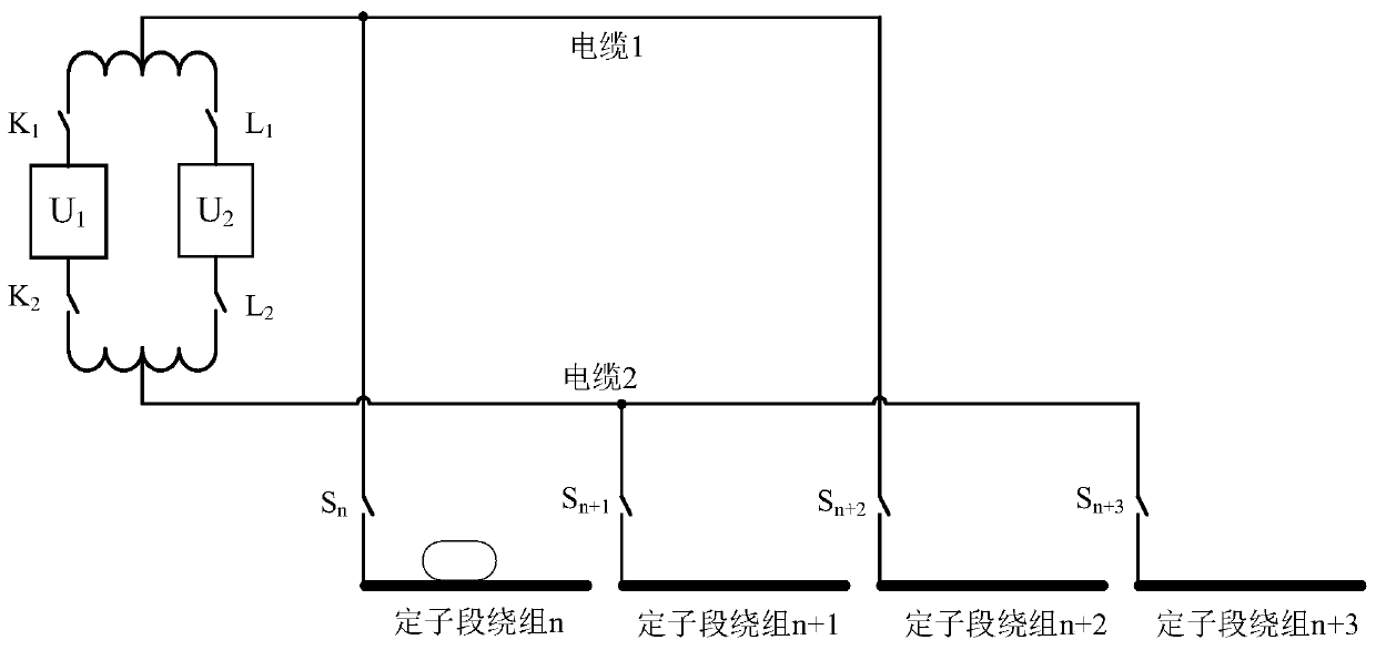 Step changing method for stator segment winding of medium speed magnetic suspension train long stator linear synchronous motor