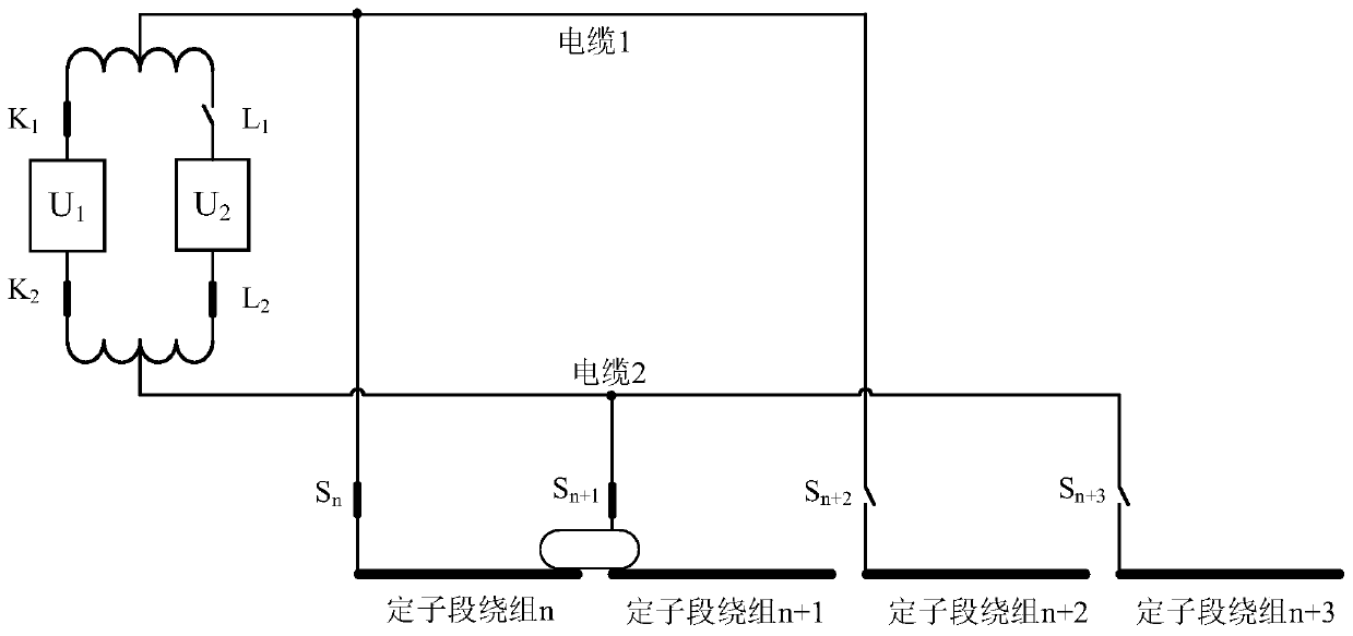 Step changing method for stator segment winding of medium speed magnetic suspension train long stator linear synchronous motor