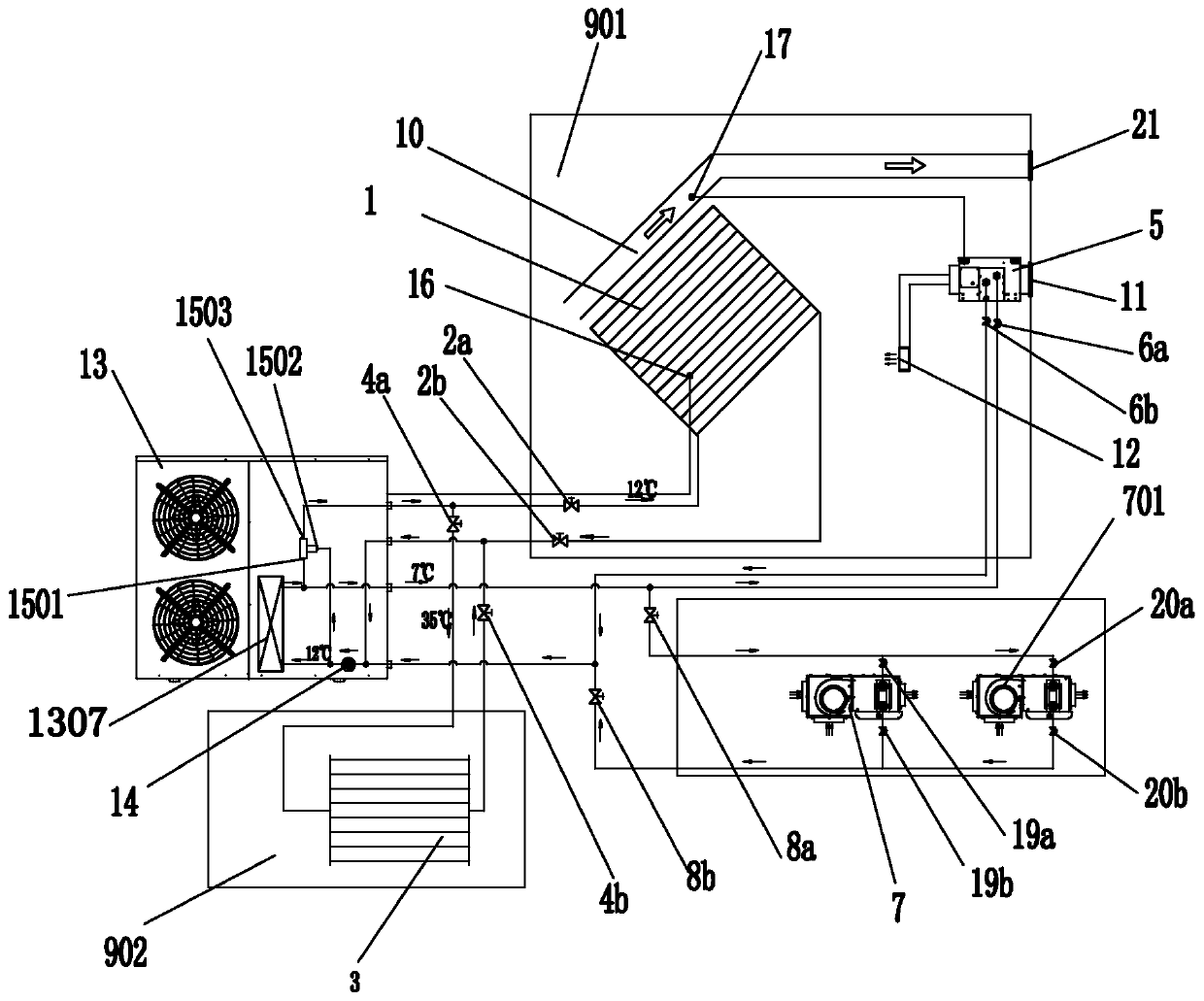 Cold plate radiation type multifunctional air conditioner device