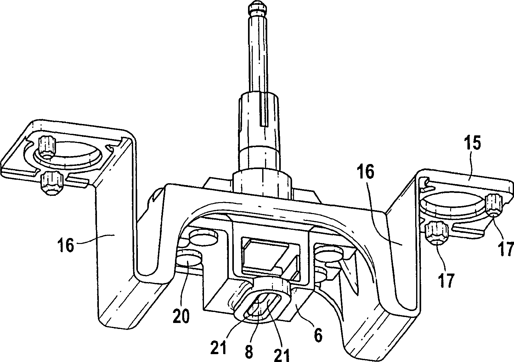 Swing bridge for converting a rotary motion into an oscillating motion and use of same in an electrical device