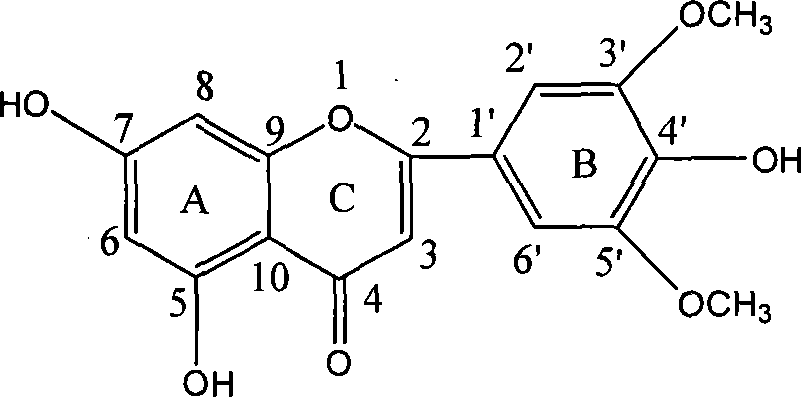 Synthesis method and application of 5,7,4'-trihydroxy-3',5'-dimethoxyflavone