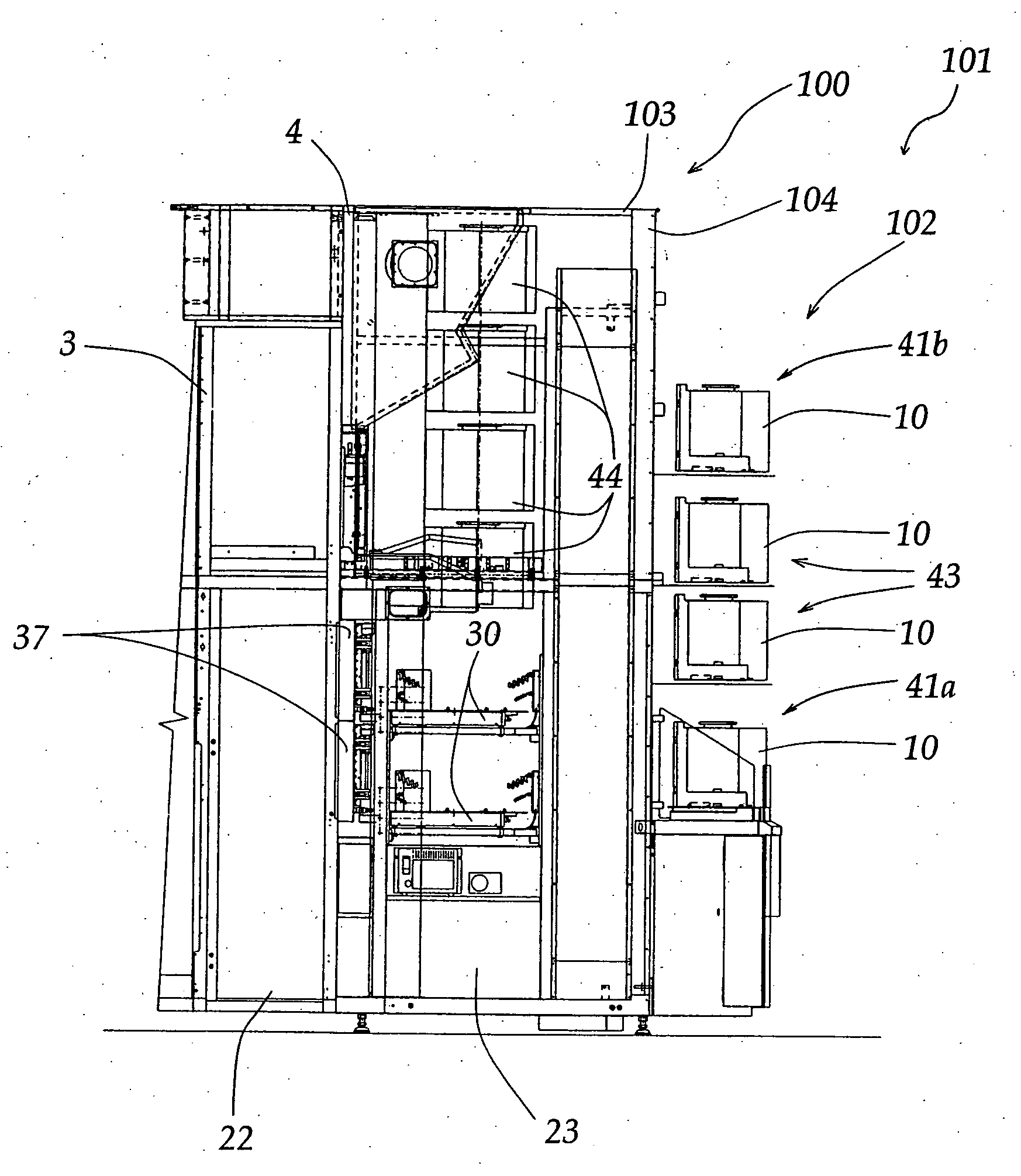 Processing system with increased cassette storage capacity