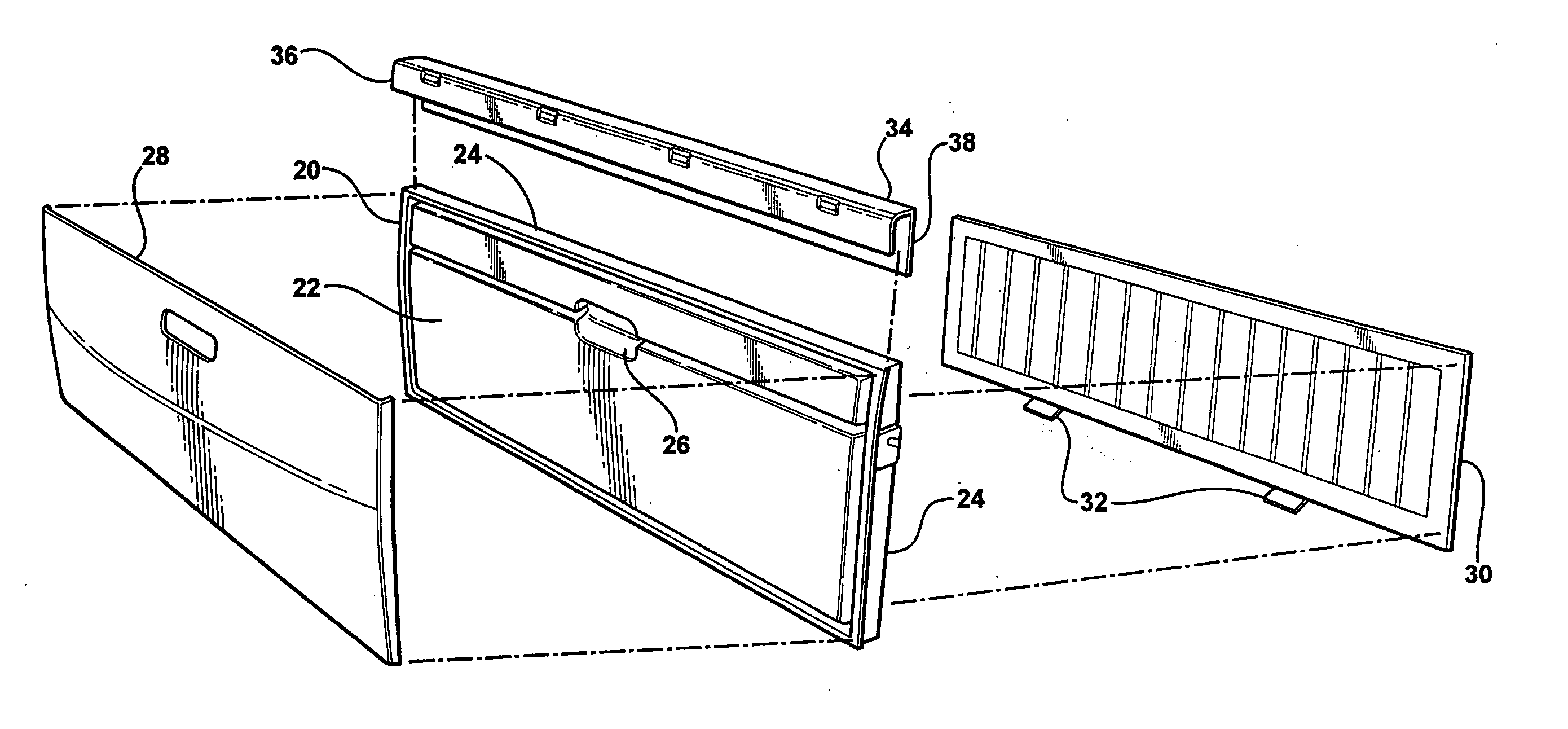 Composite tailgate with a one-piece structural panel that has integrated storage space