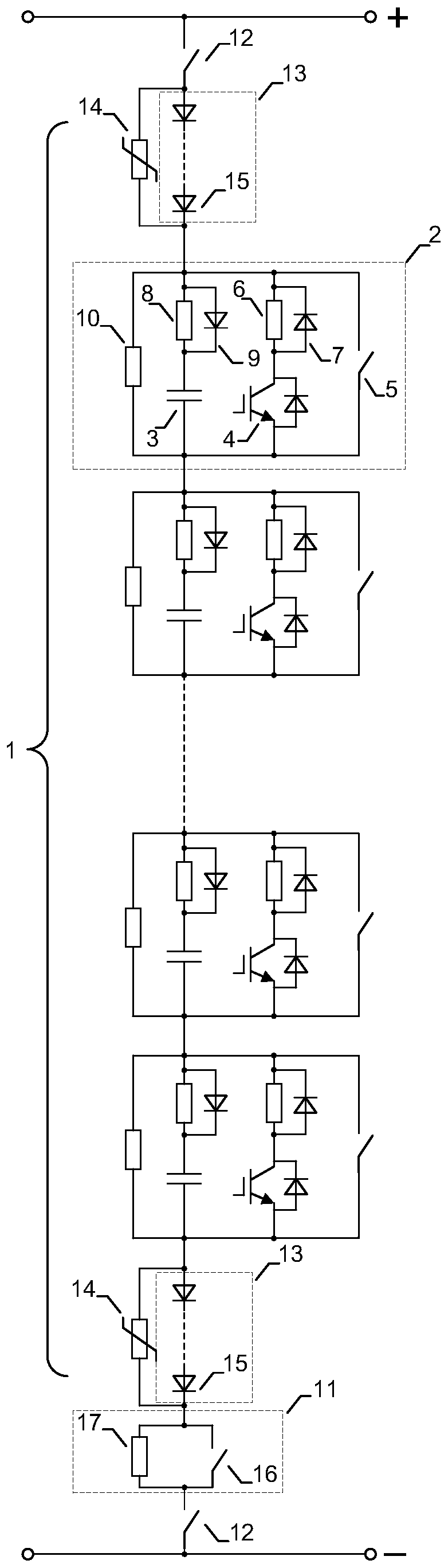 Distributed energy consumption device and module fault bypass control method