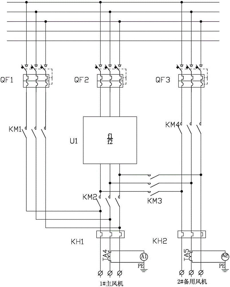 Central air conditioner cooling tower fan one-driving-two control system for monitoring real-time energy consumption