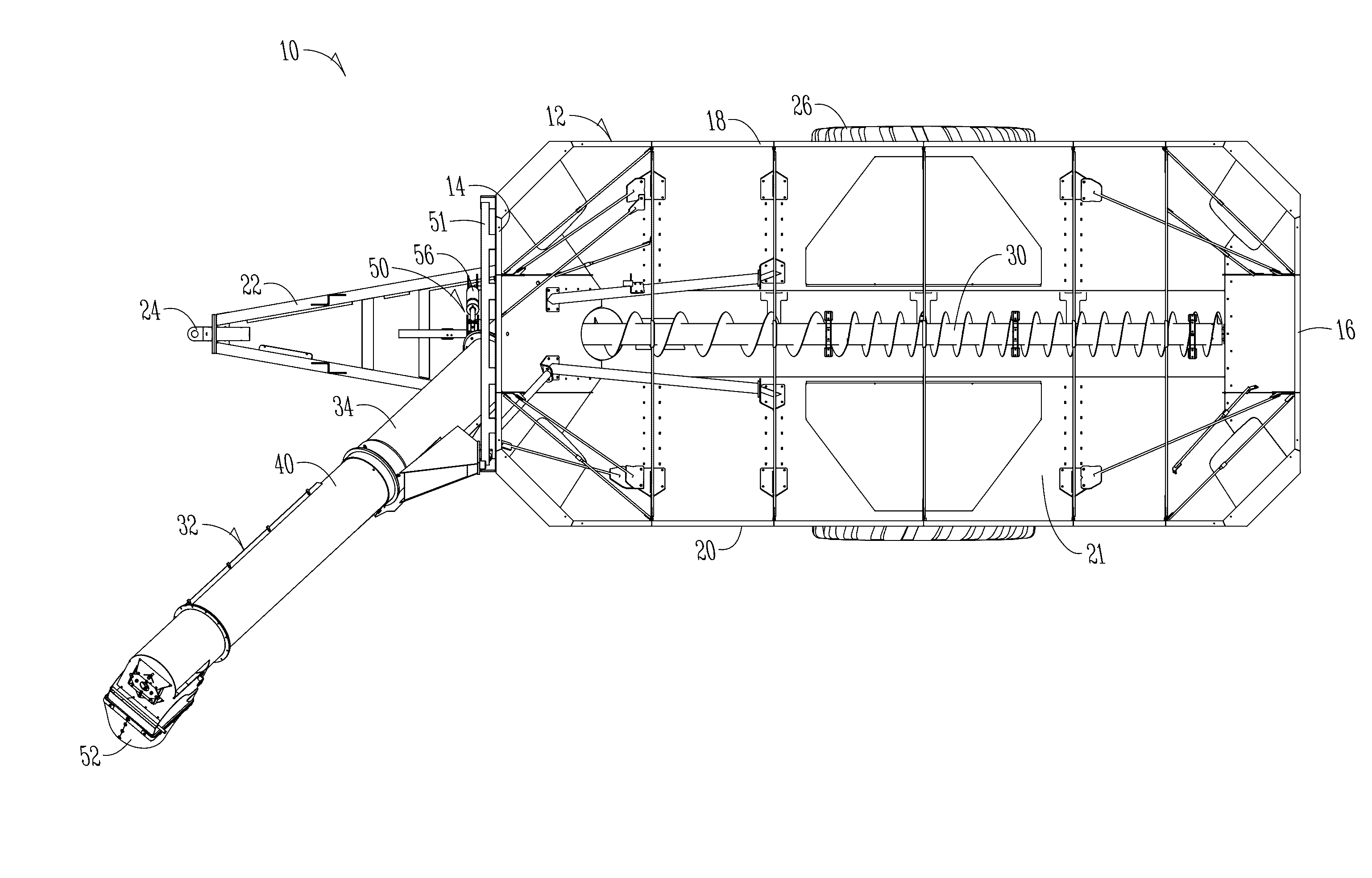 Adjustable grain cart auger