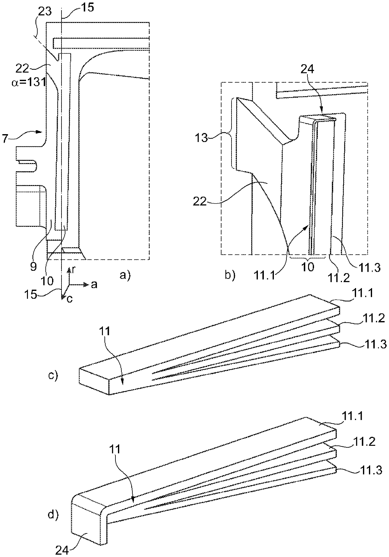 Blades of cyclone machines with radial band seals