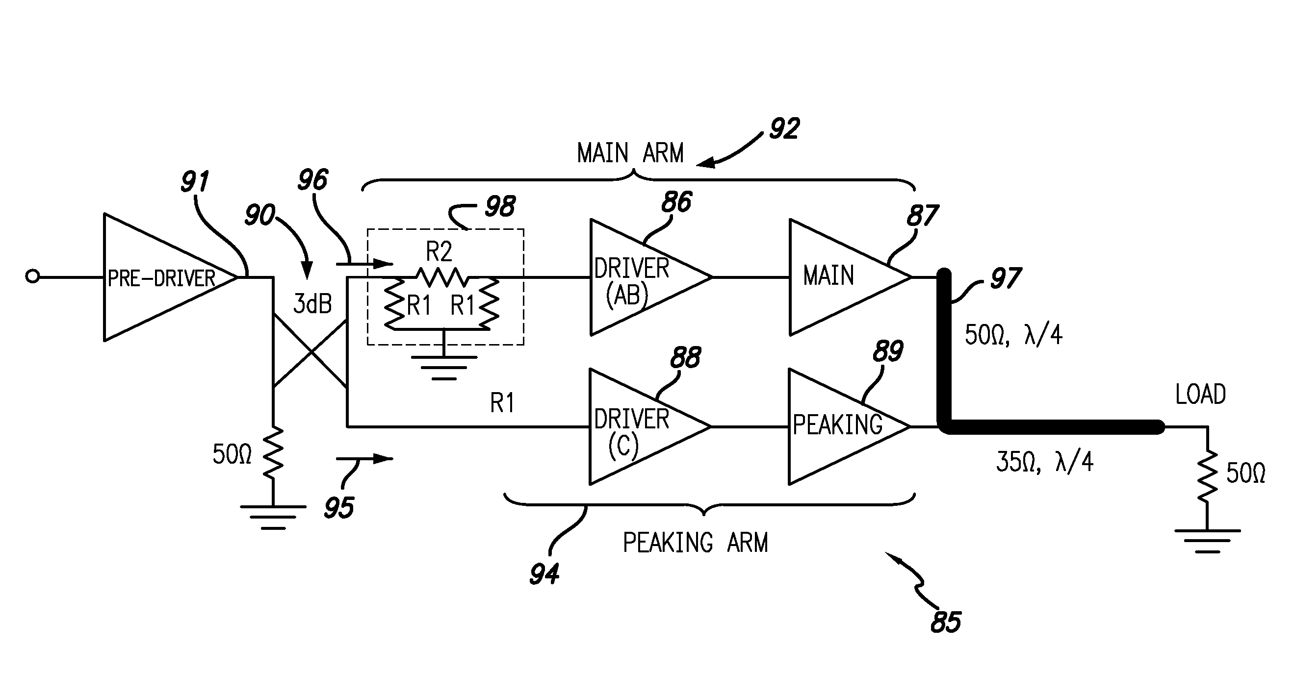 Wide-band multi stage Doherty power amplifier