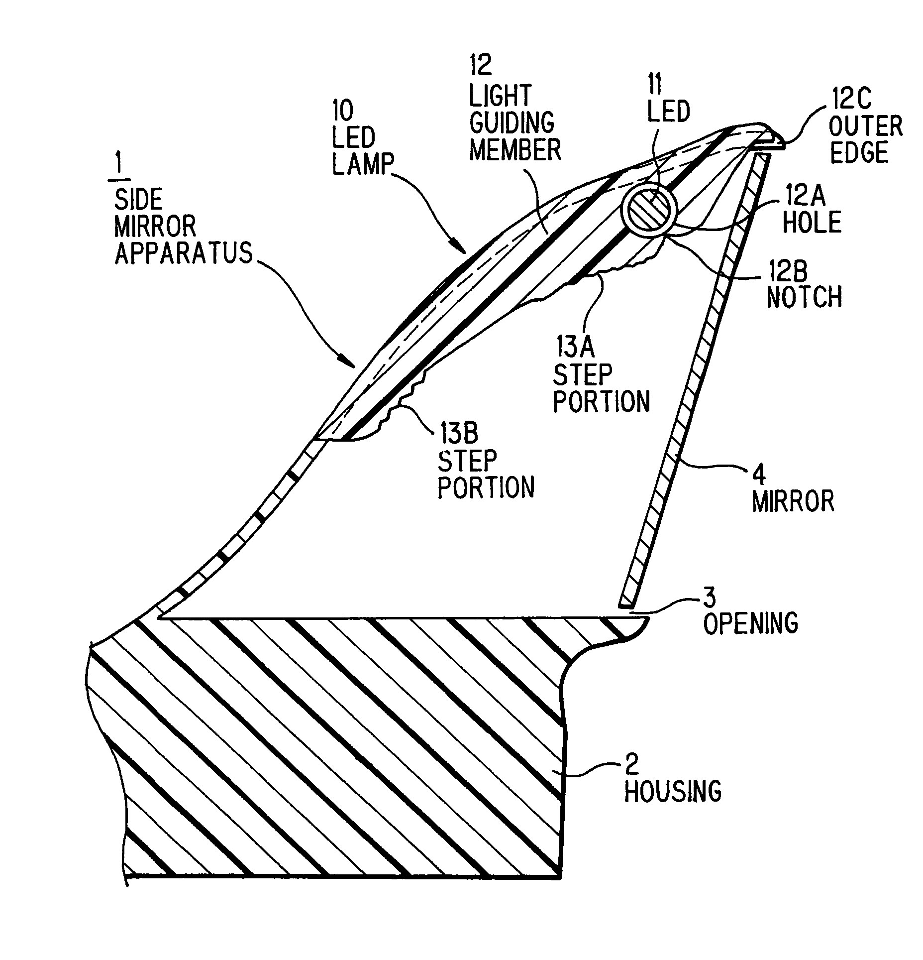 Vehicle rearview mirror including a light-emitting diode apparatus