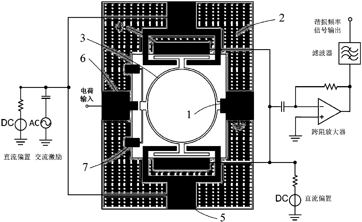 Micro-resonance electrometer based on bending beams having single free ends and charge detection method