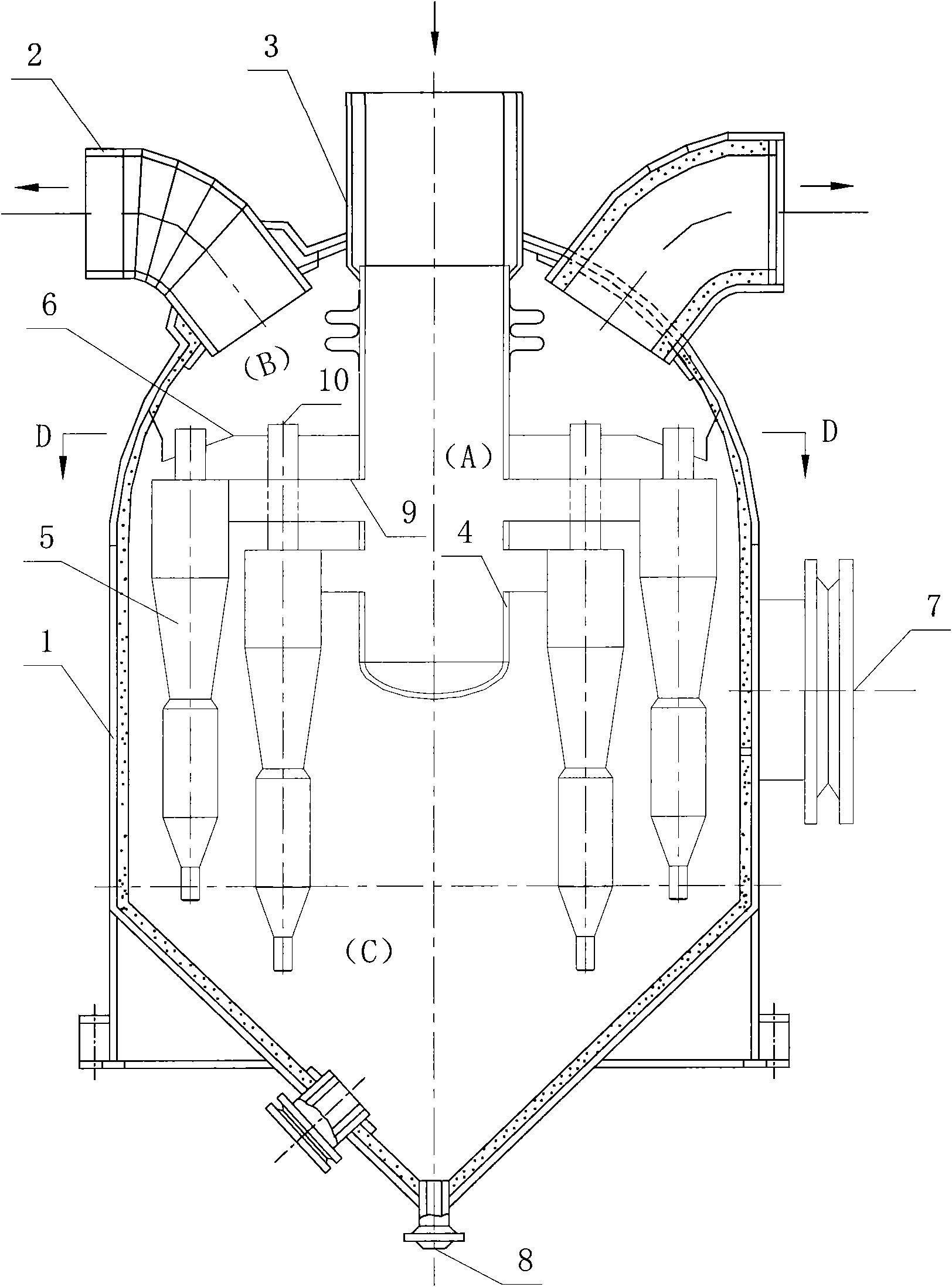 Third-level cyclone separator with large handling capacity