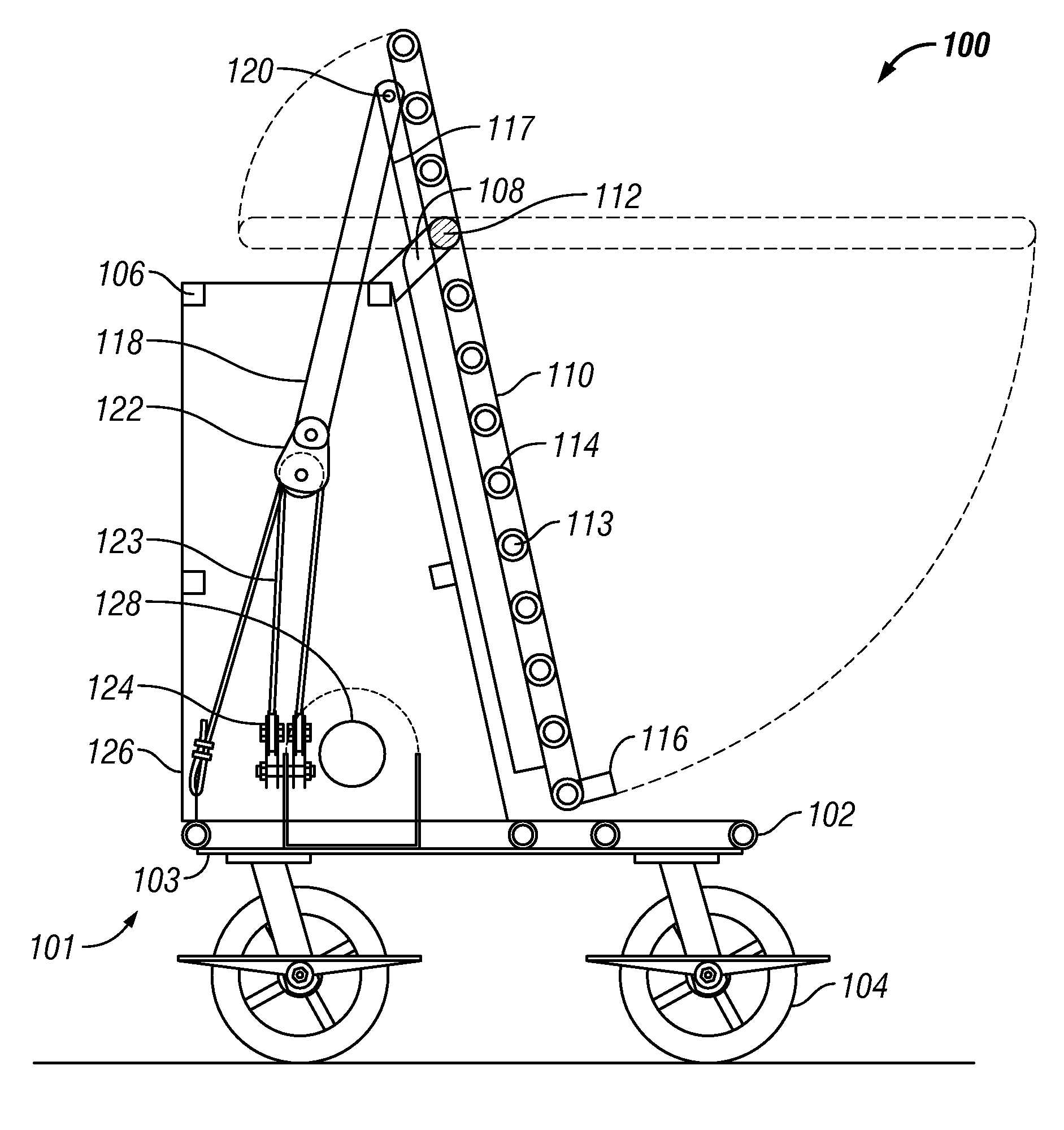 Material carrying and lifting apparatus having a pivoting tabletop