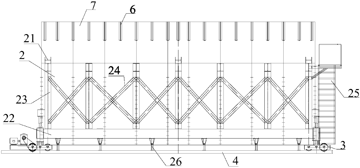 Movable type trolley for bored tunnel construction and construction method of movable type trolley