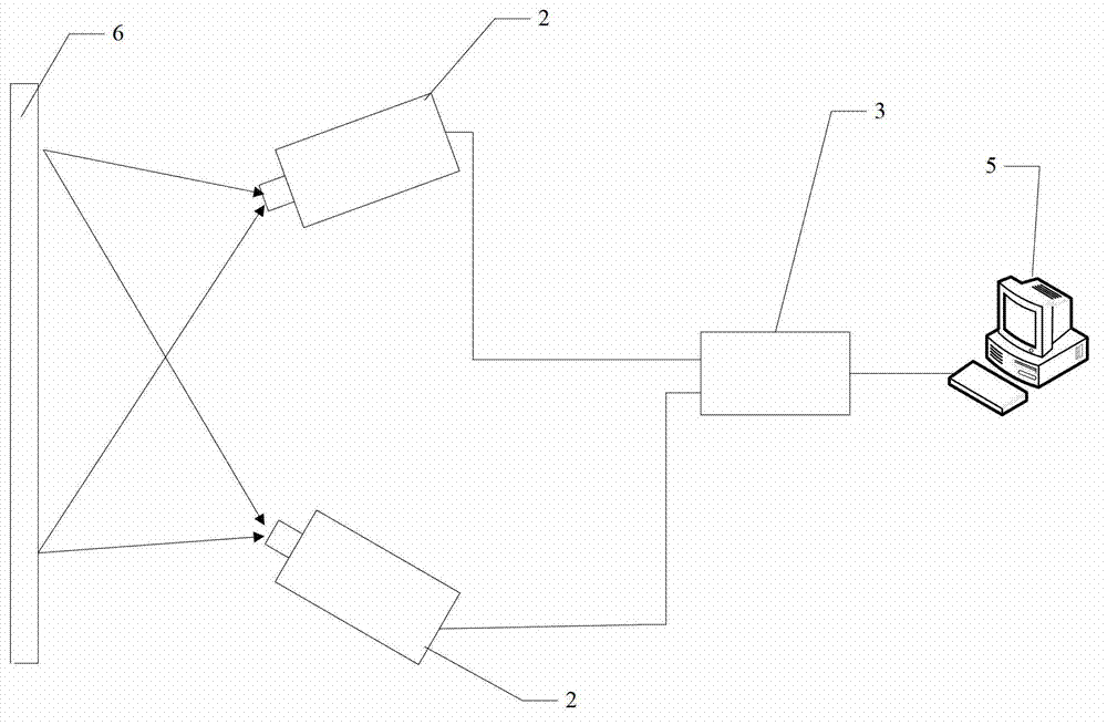 Visual measuring device and visual measuring method for coordinates of surface of target based on round light spot marks