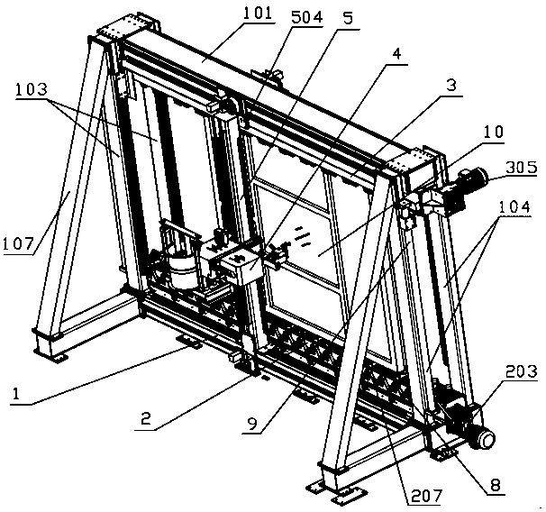 Automatic double-sided gluing machine for vertical doors and windows