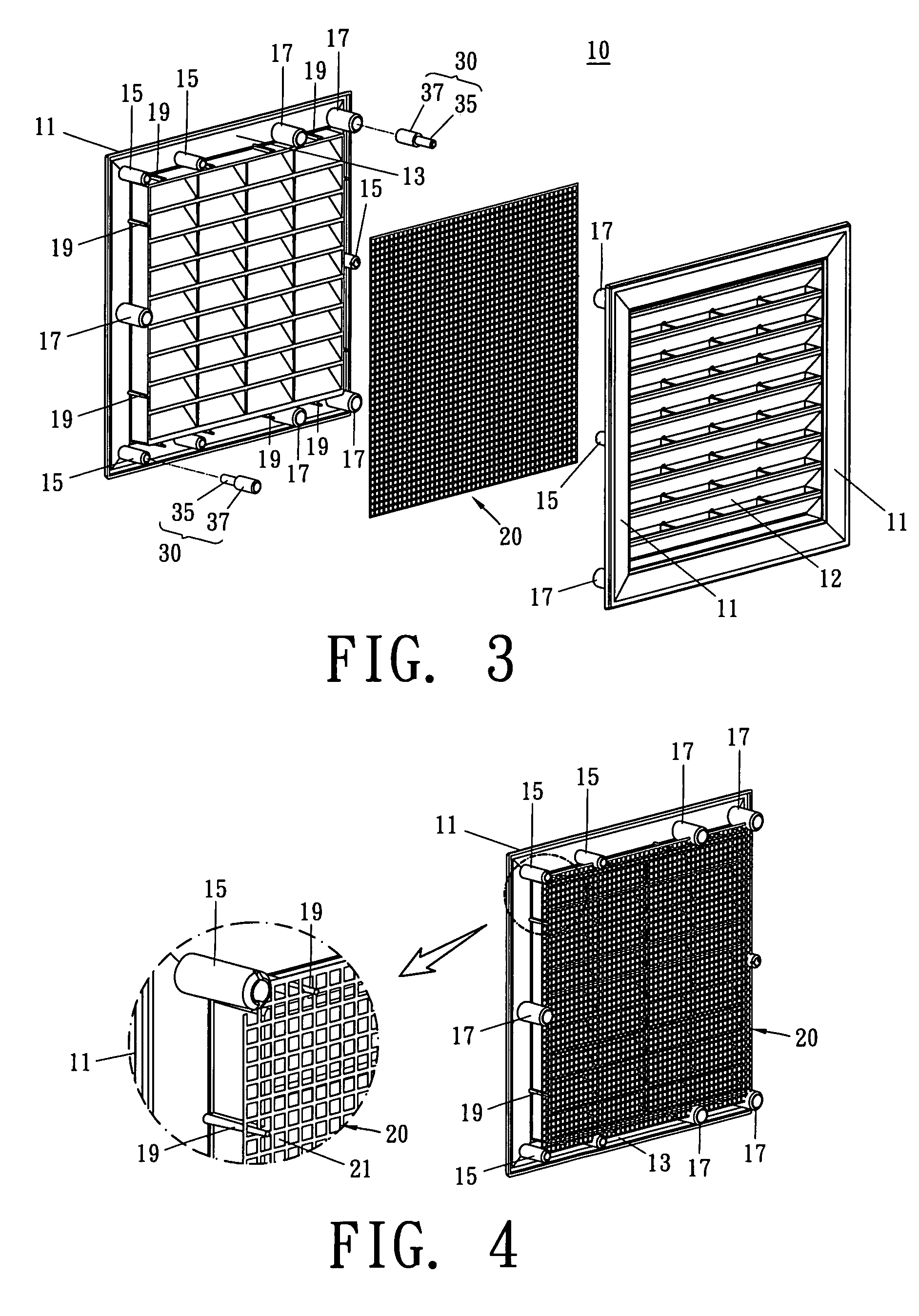 Two part grille with interlocking connections for assembly in doors or the like