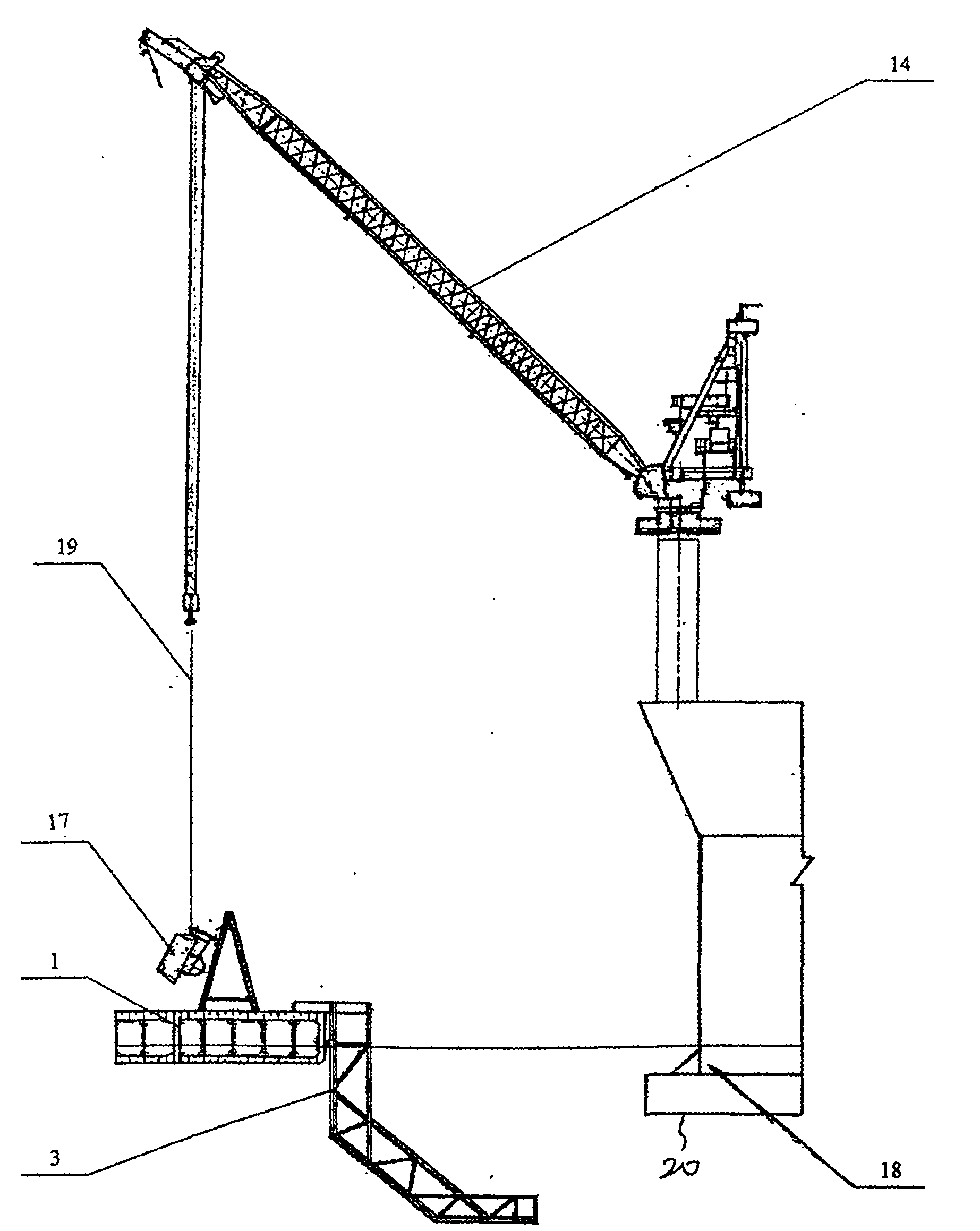 Large-sized thruster underwater installing process based on L type floating platform