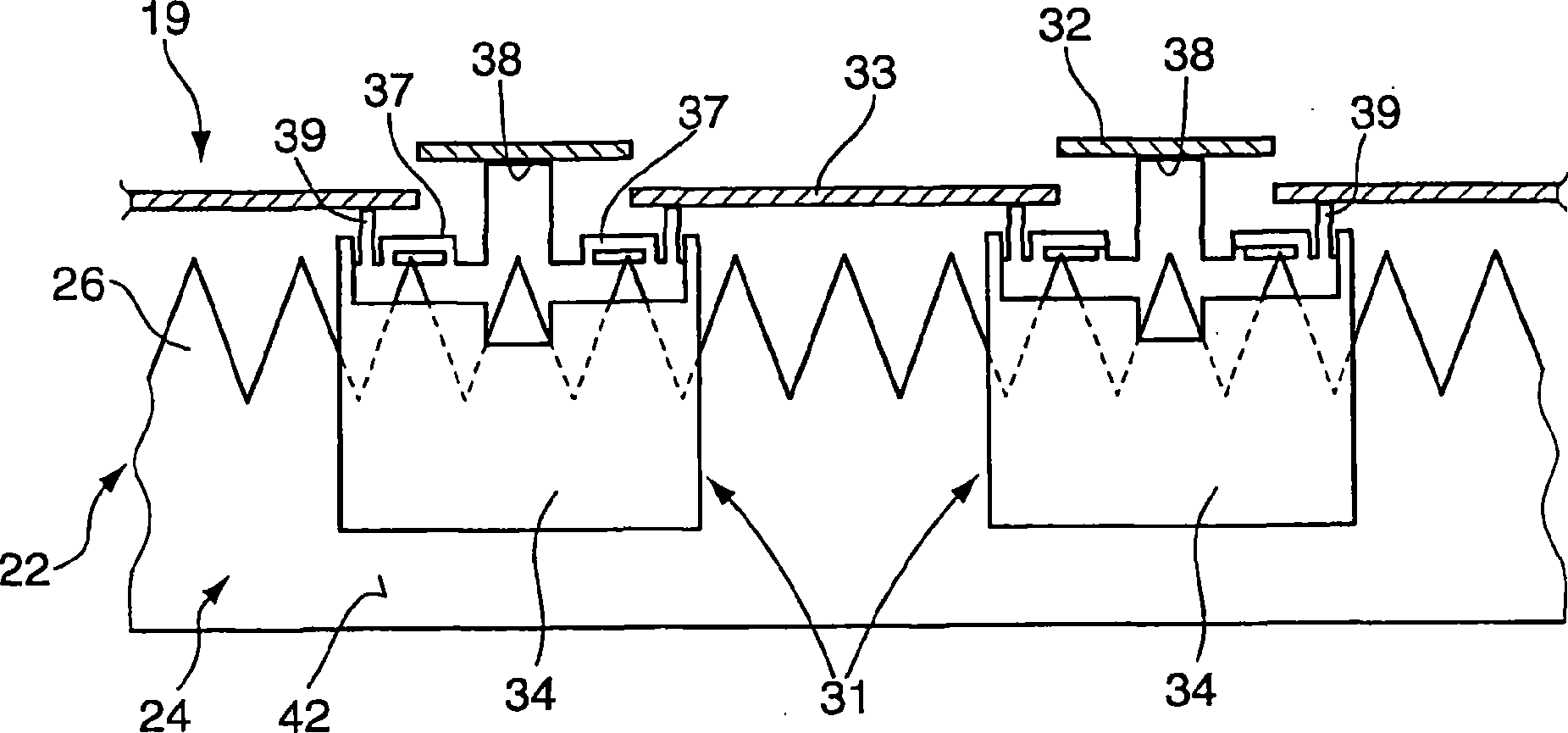 A work support used to contain especially a flat workpiece in a processing unit and having a supporting element capable of being attached to a bearing element