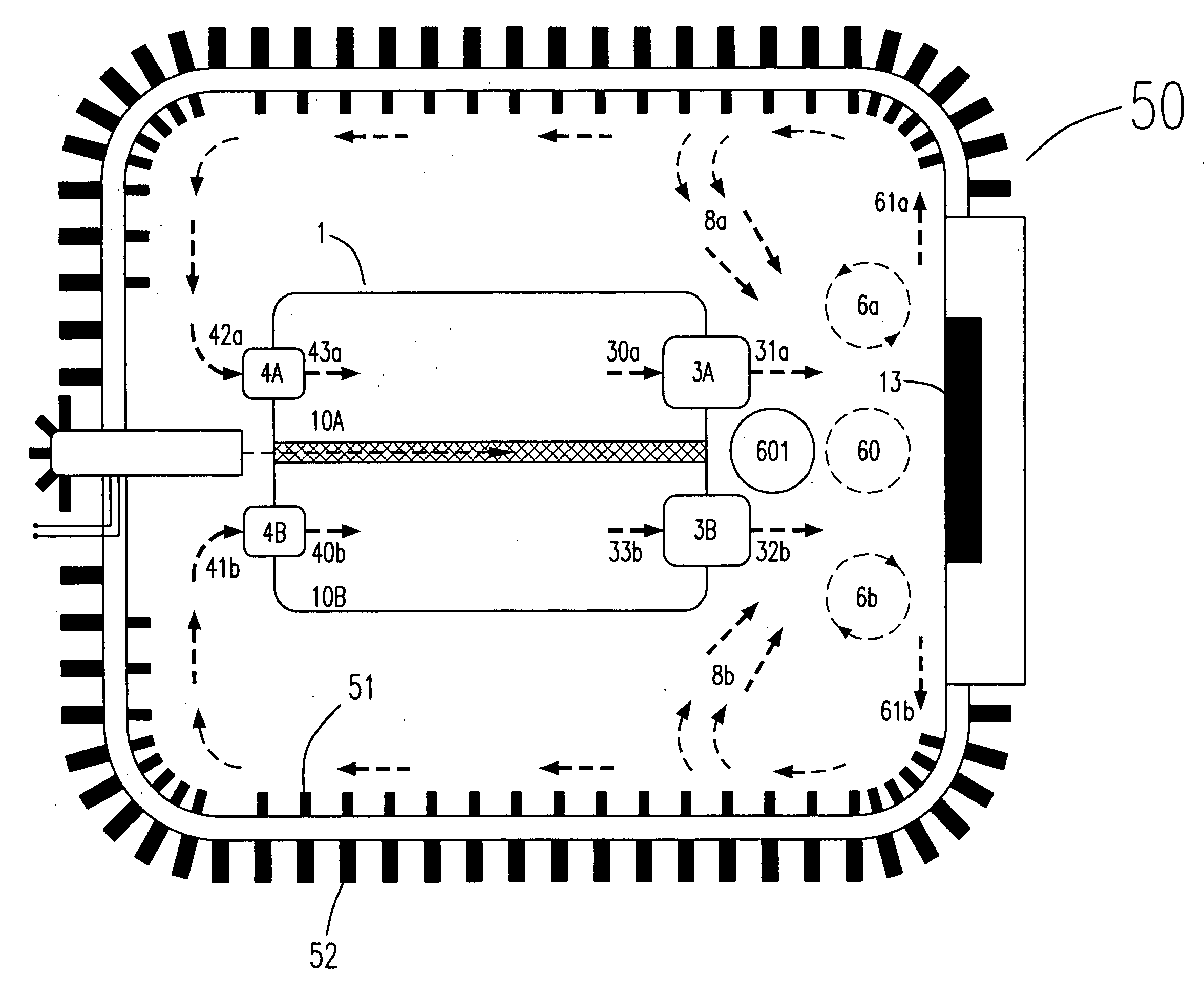 Double-acting device for generating synthetic jets