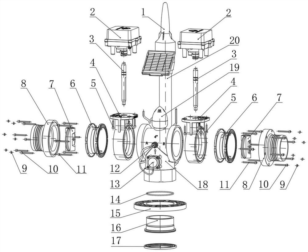 Multifunctional three-way intelligent butterfly valve