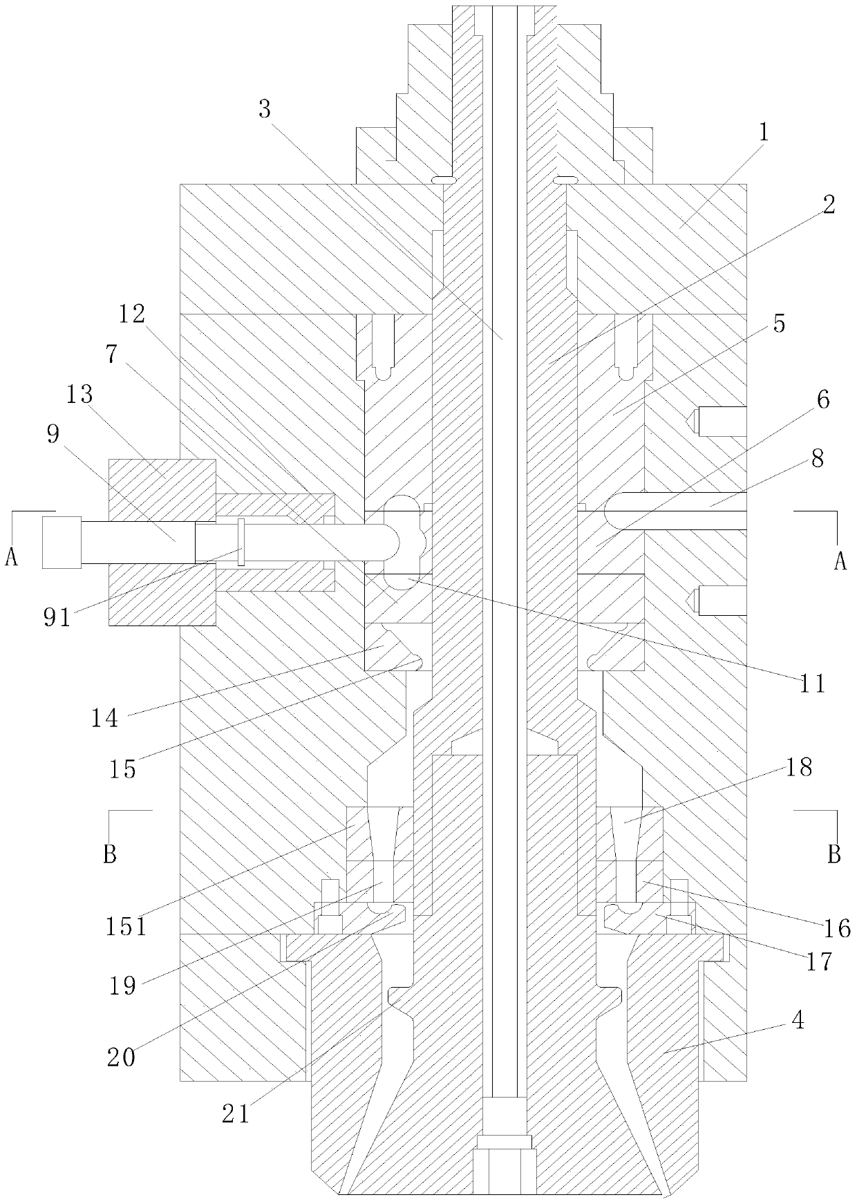 Device for regulating flow of tube blank plastic suction mold forming runner