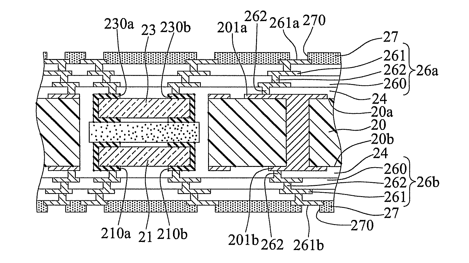 Packaging substrate having embedded capacitors and fabrication method thereof