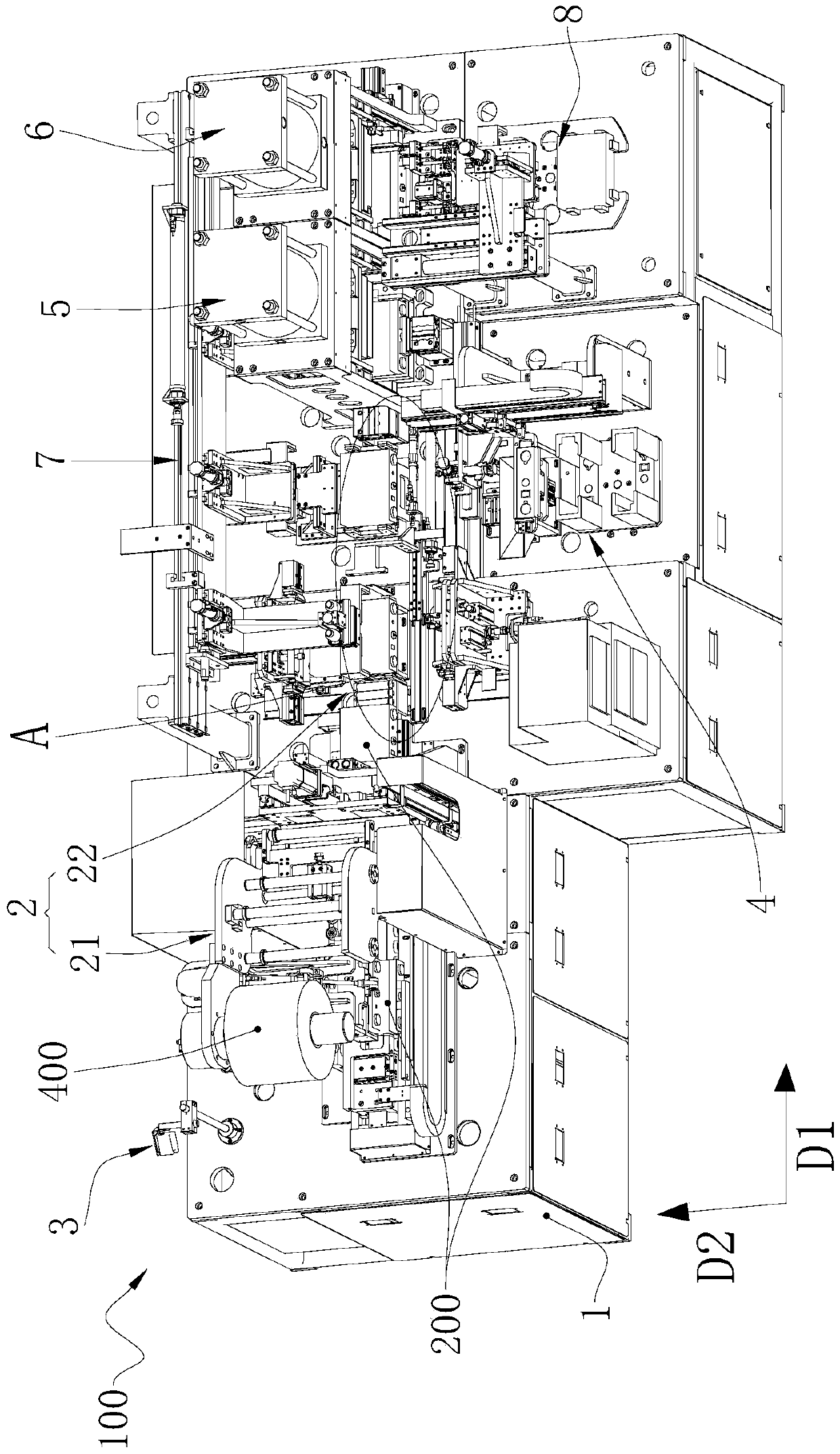 Battery enveloping device and enveloping equipment