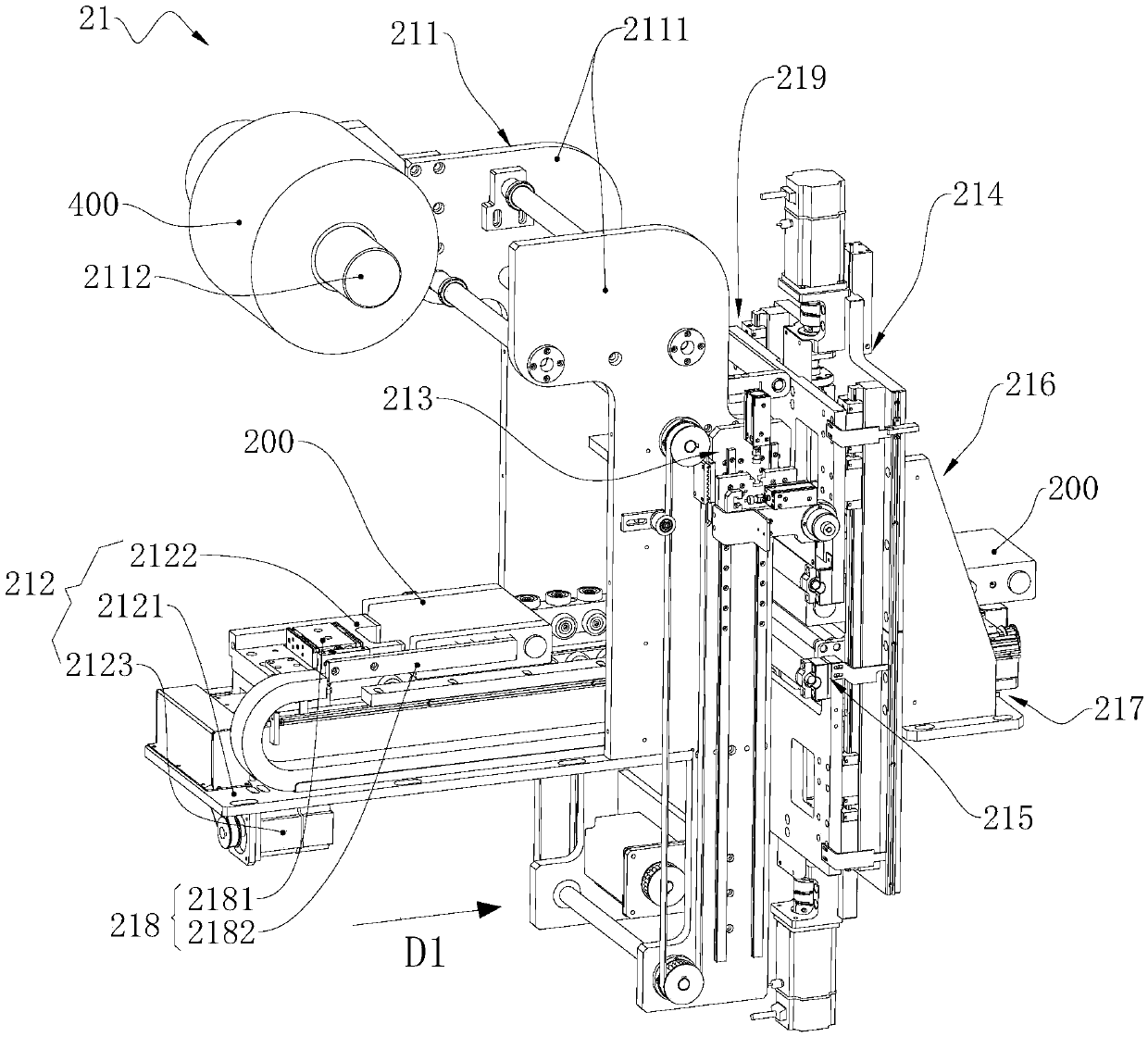 Battery enveloping device and enveloping equipment