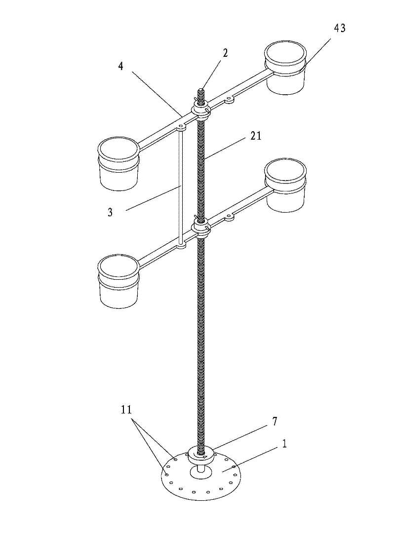 A planting rack with height regulation by thread