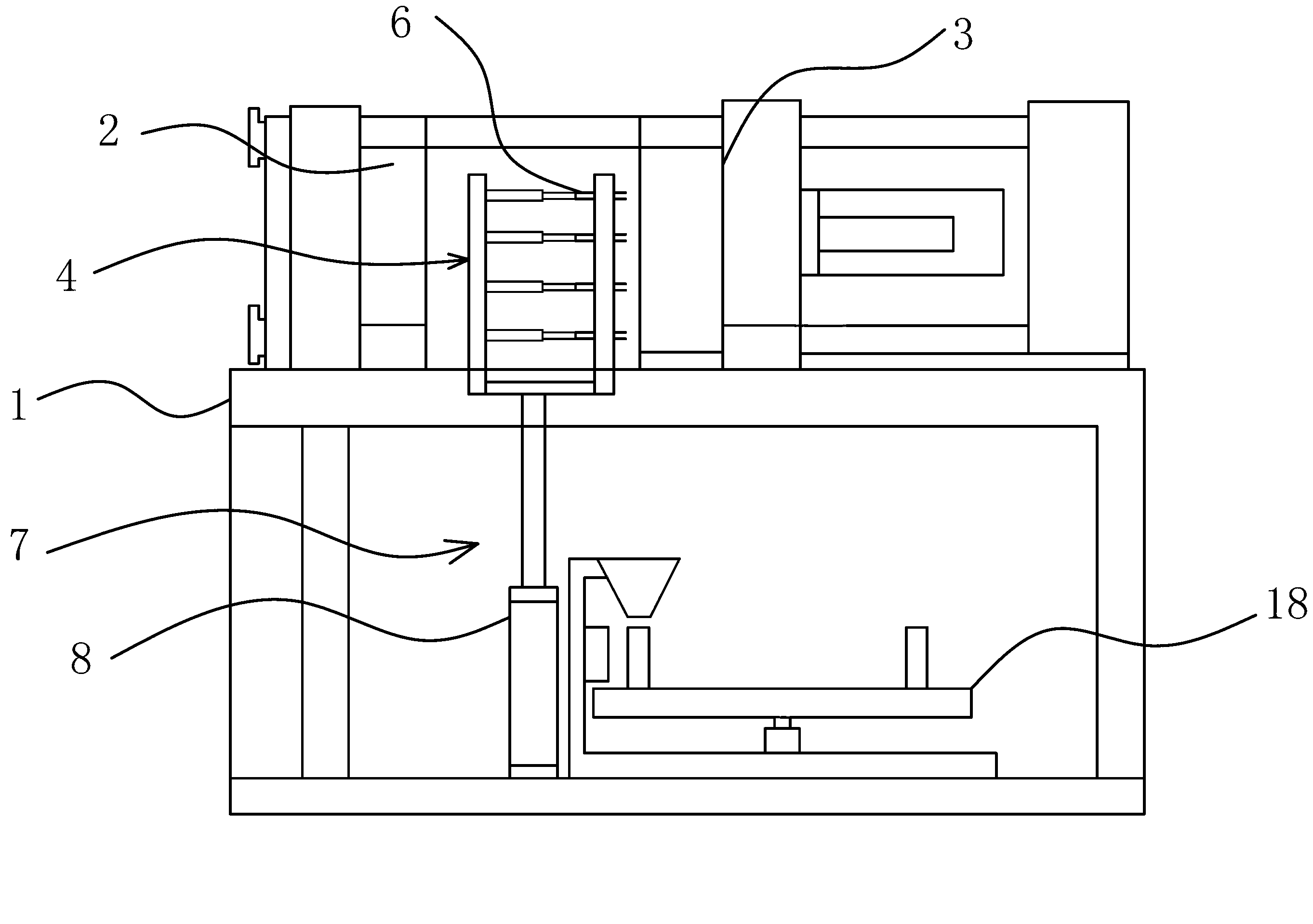 Injection molding machine for producing plastic bottle caps