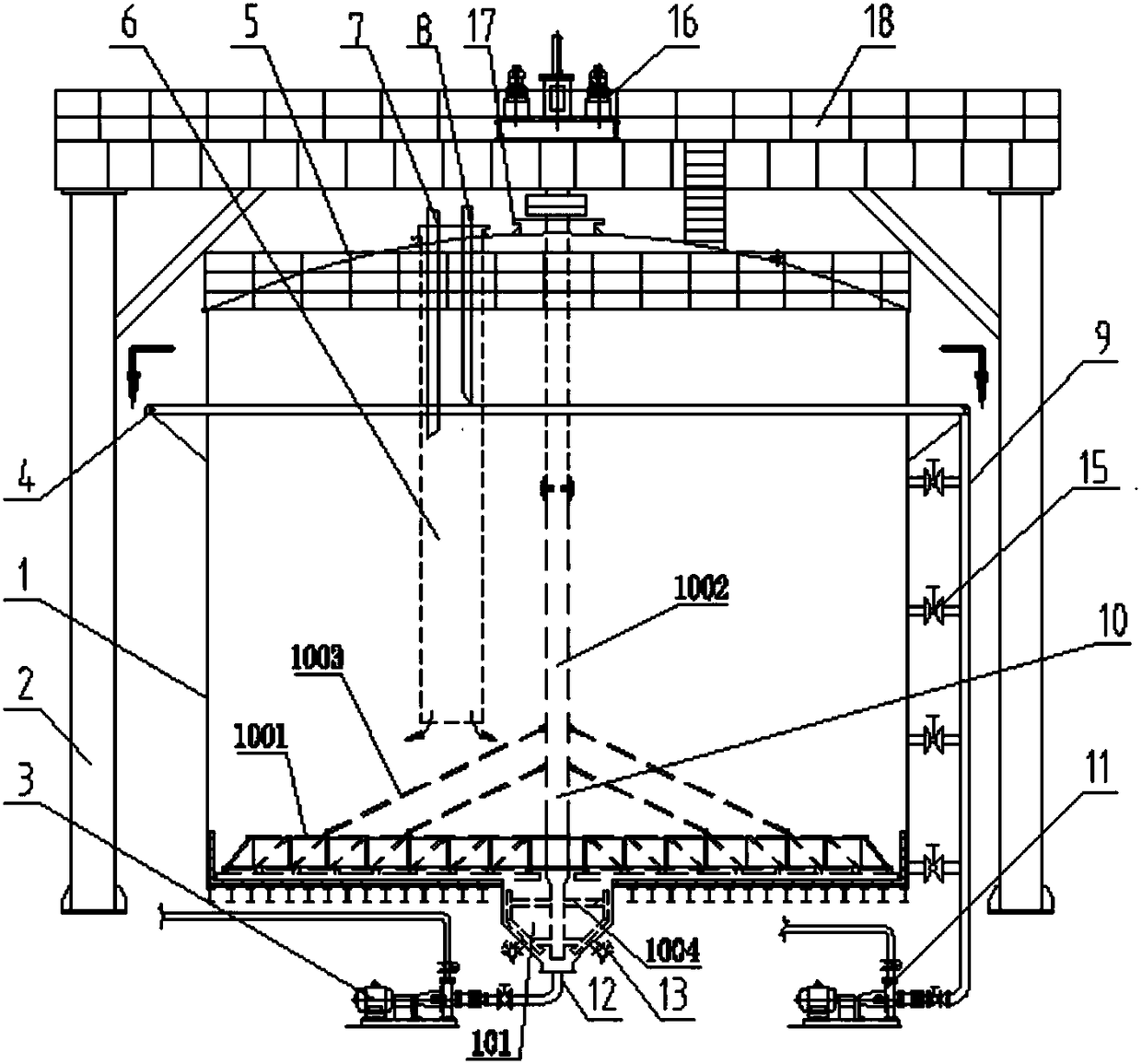 A settling tank for continuous separation of solid content of wet-process phosphoric acid