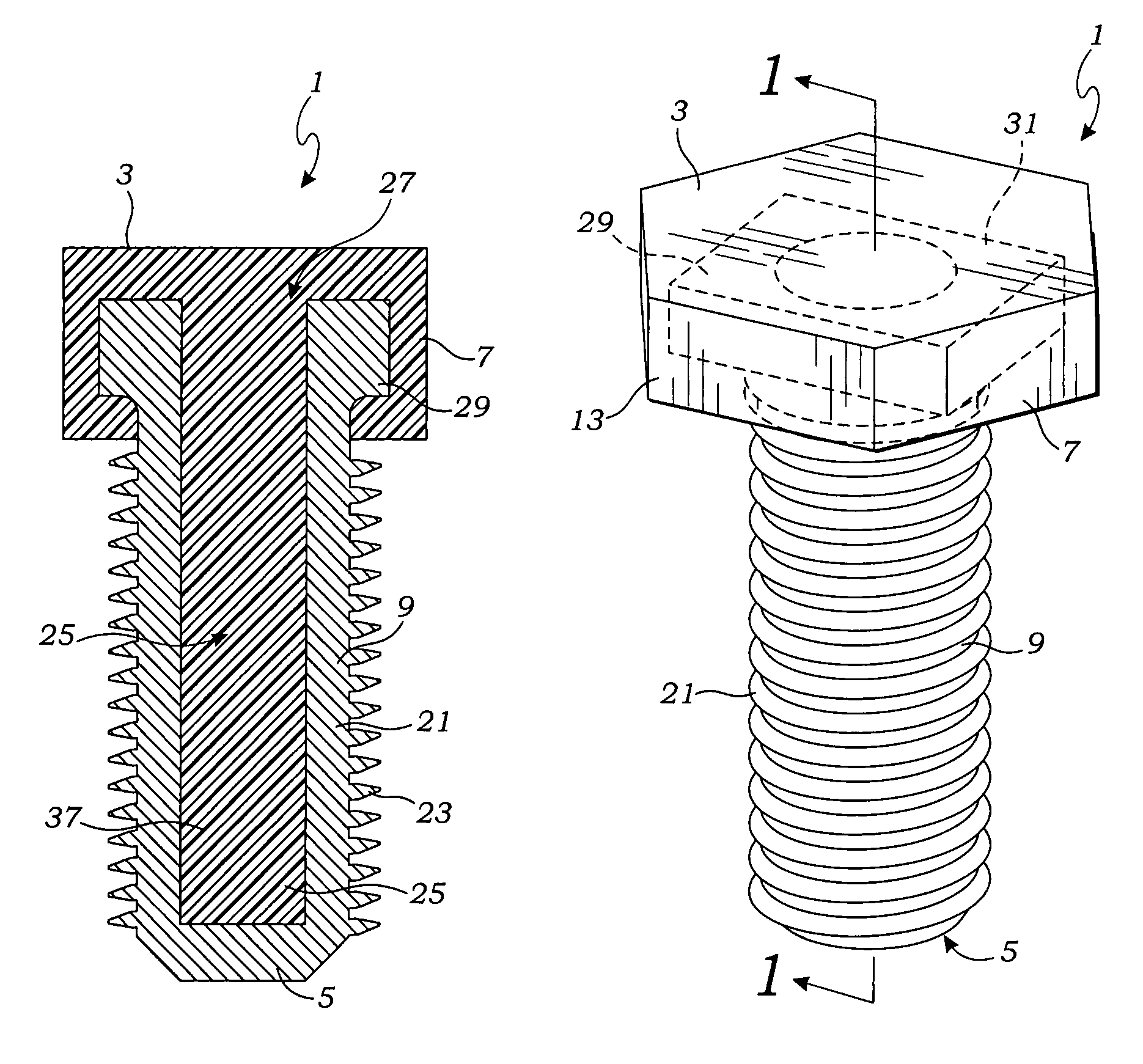 Hybrid composite-metal male fastener