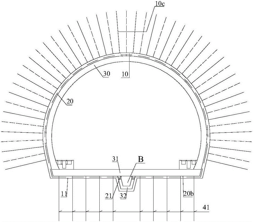 Floor anchoring constraint tunnel lining structure