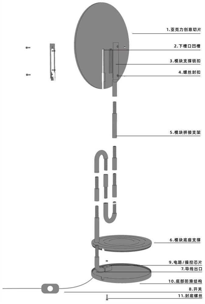 Modular supporting structure and creative acrylic splicing scheme