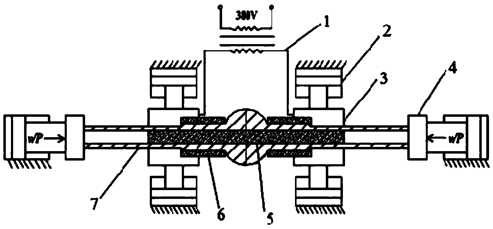 Method and device for manufacturing double axle tube blanks at one time in a local electric upsetting mode