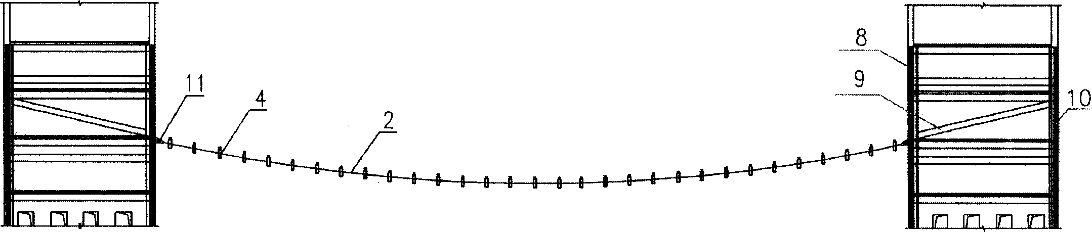 Large span suspended cable structure and its construction method