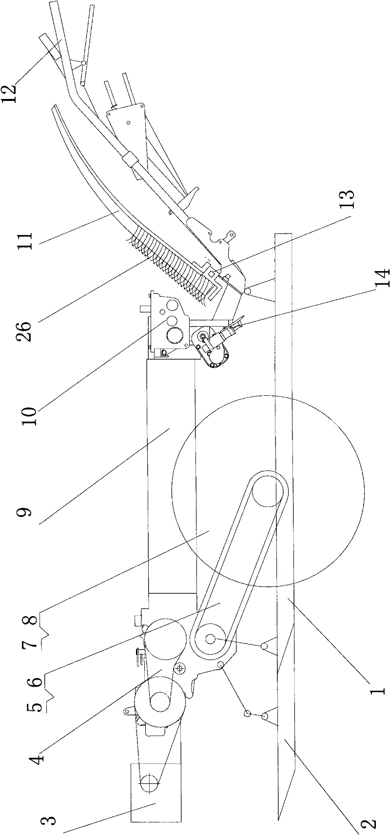 Handhold wide-narrow row rice transplanting machine with seedling box partition plates of unequal spaces