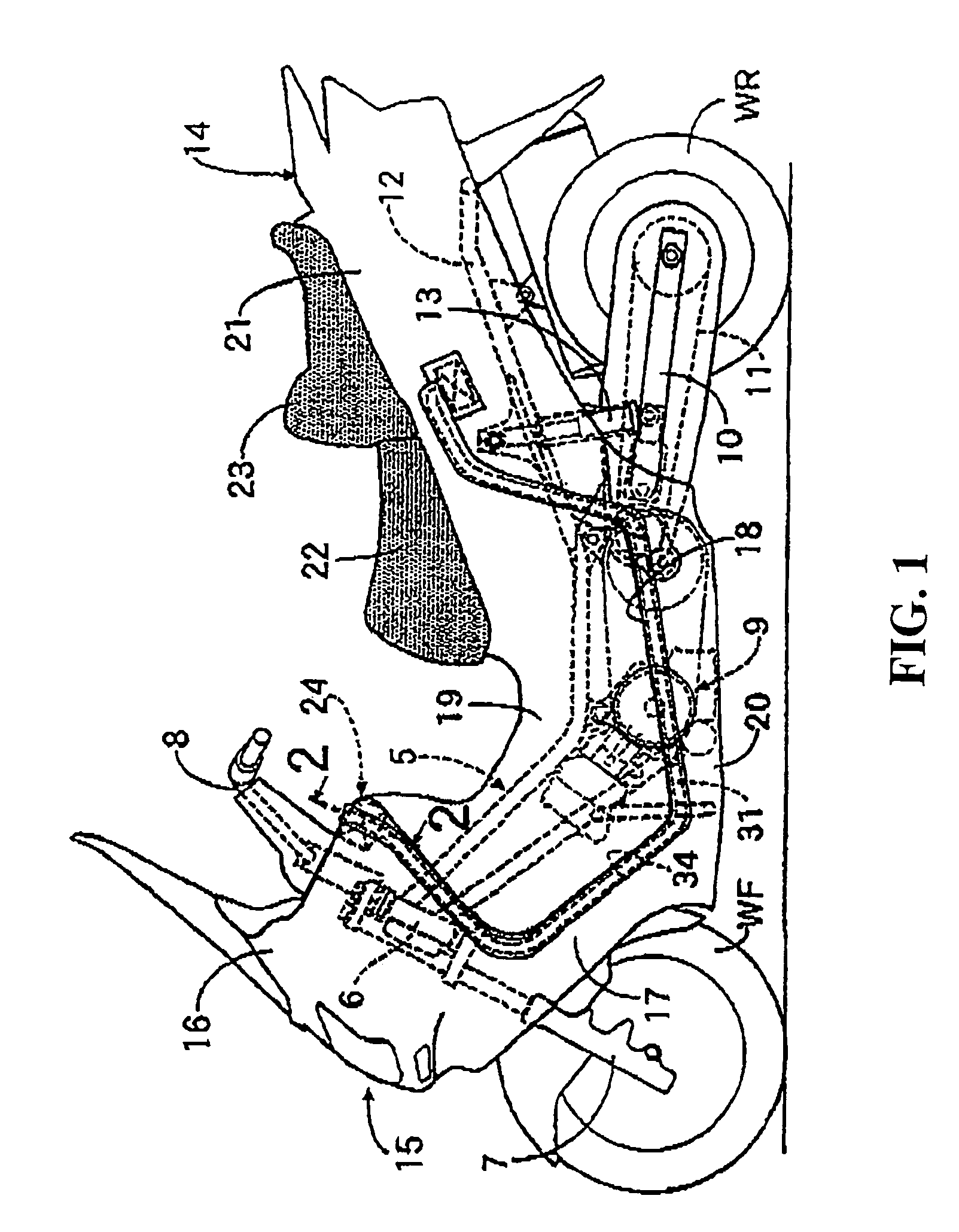 Air bag apparatus for a scooter type motorcycle