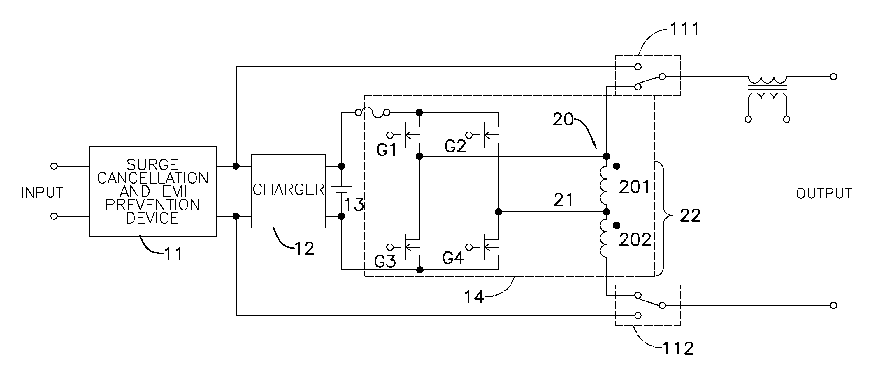 Uninterruptible power supply having an integrated transformer