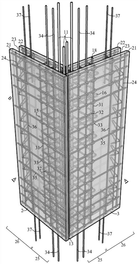 On-site formwork-erecting-free longitudinal and transverse wall connecting structure for superposed shear wall and construction process