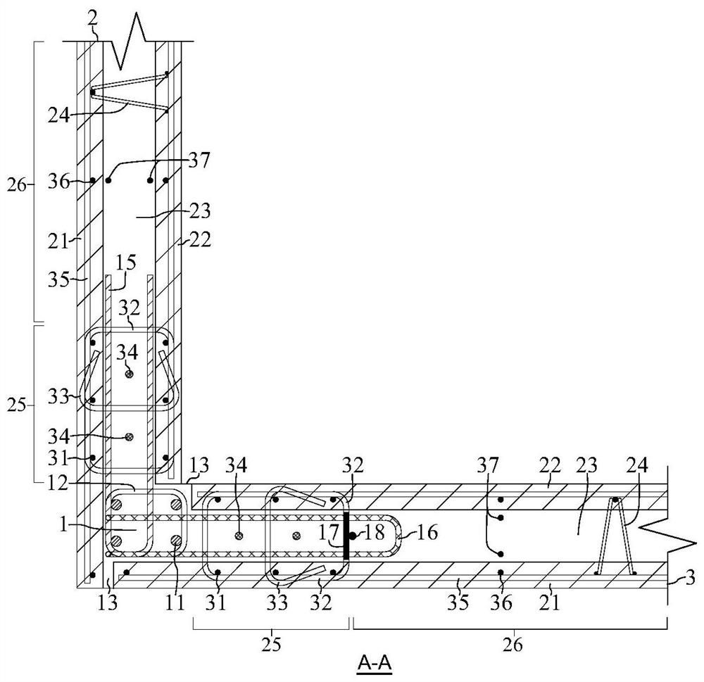 On-site formwork-erecting-free longitudinal and transverse wall connecting structure for superposed shear wall and construction process