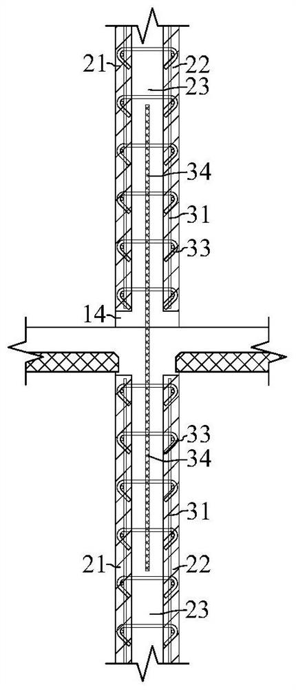 On-site formwork-erecting-free longitudinal and transverse wall connecting structure for superposed shear wall and construction process