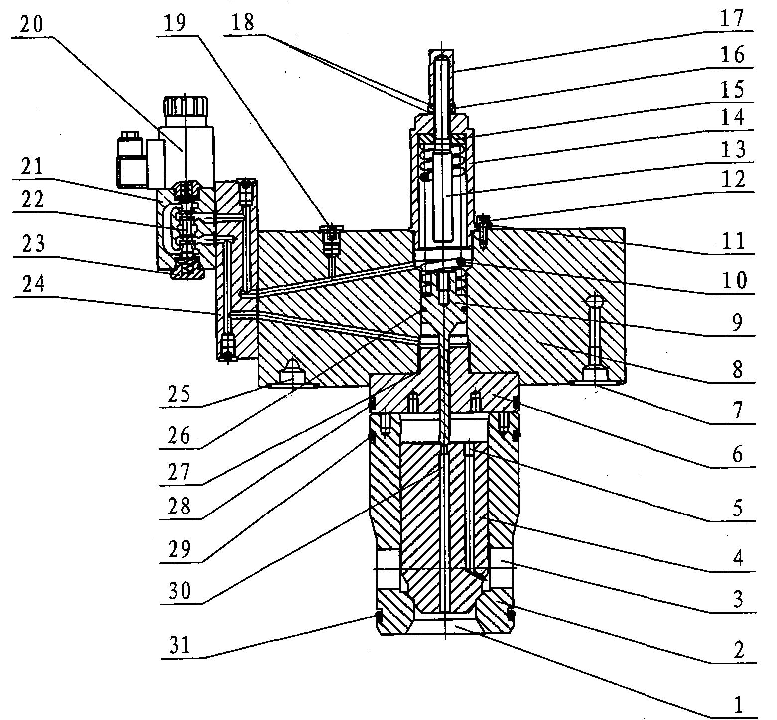 Low-pressure pilot control high-flow superhigh-pressure hydraulic cartridge valve system