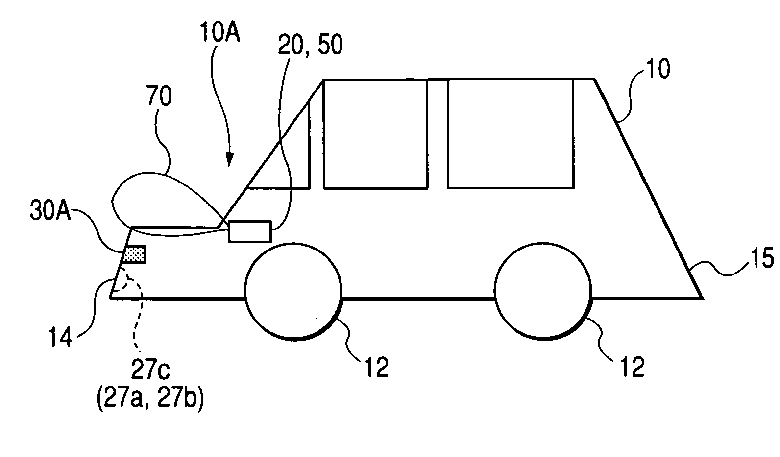 Pedestrian detection device, related method, air bag system and vehicle equipped with air bag system