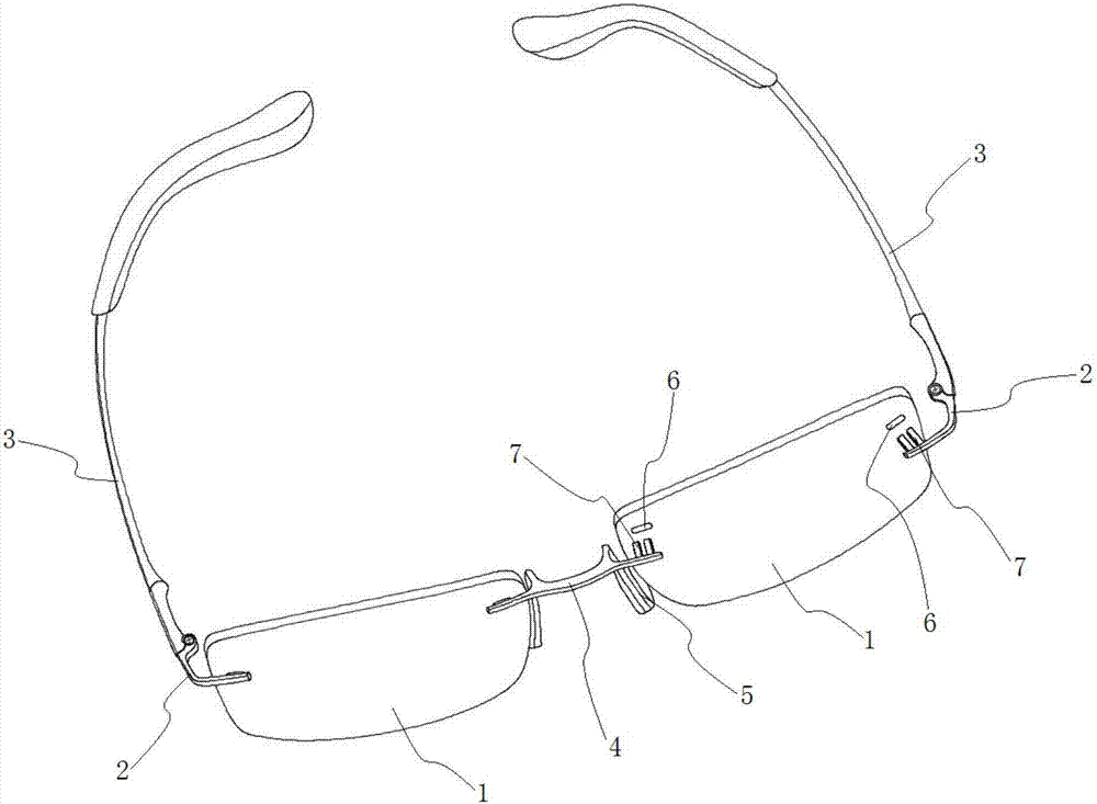 Lens connecting structure of rimless eyeglasses and rimless eyeglasses using lens connecting structure